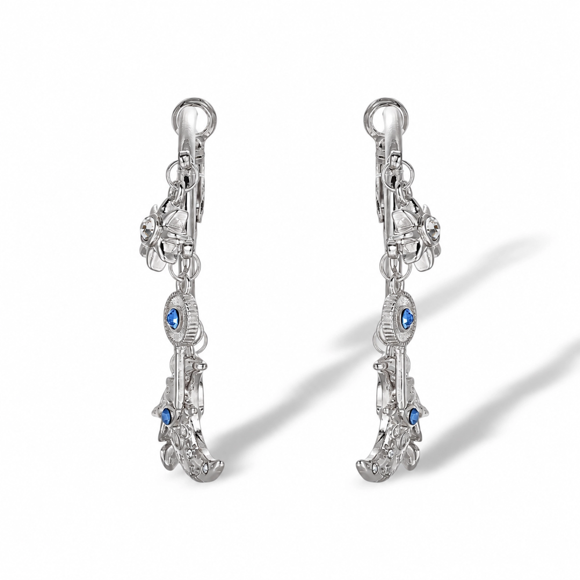 Vincenza 18K Gold Moon Key Floral Hoop Earrings