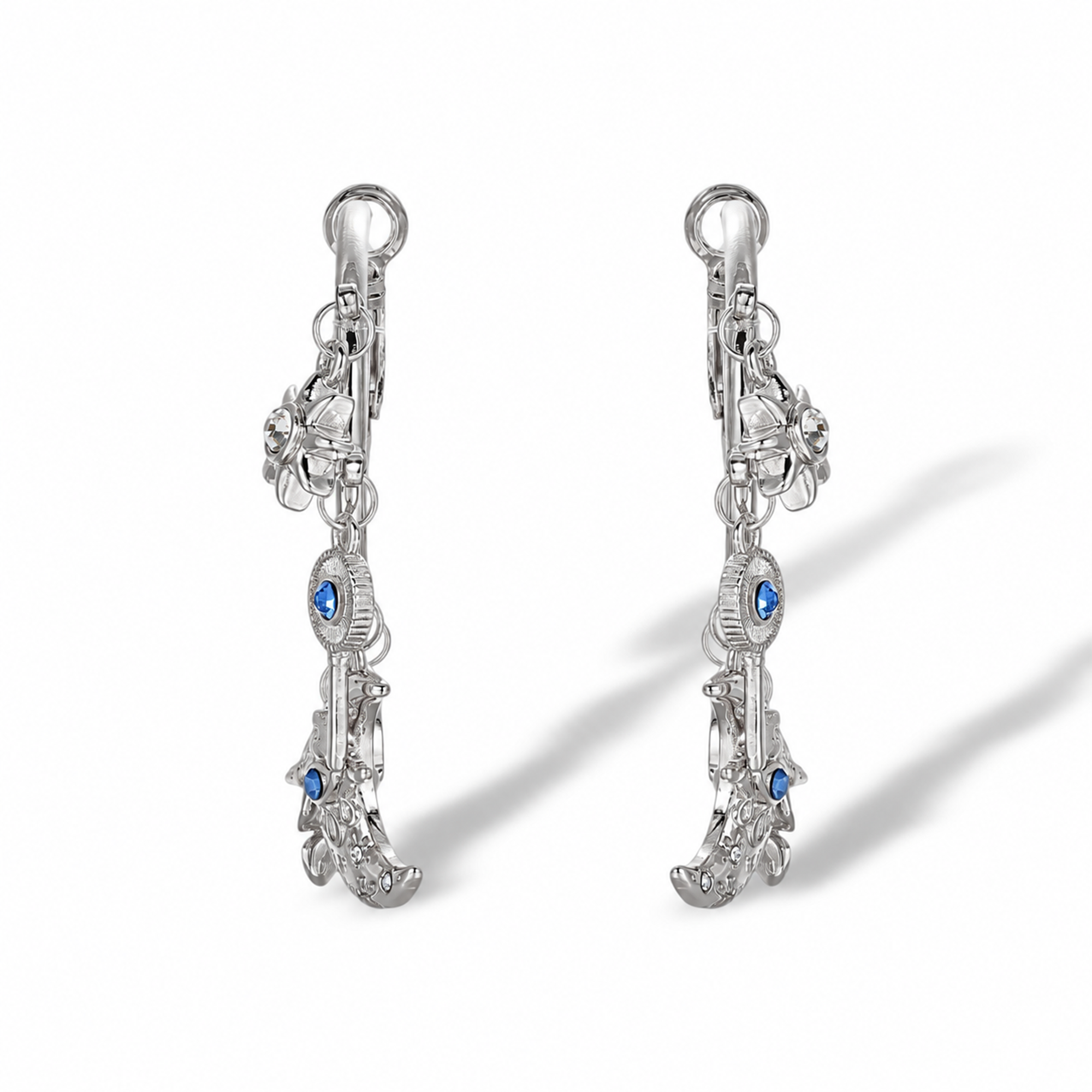 Vincenza 18K Gold Moon Key Floral Hoop Earrings