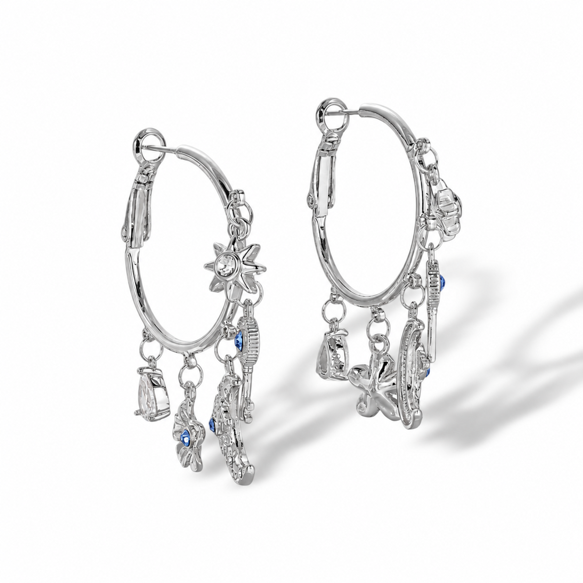 Vincenza 18K Gold Moon Key Floral Hoop Earrings