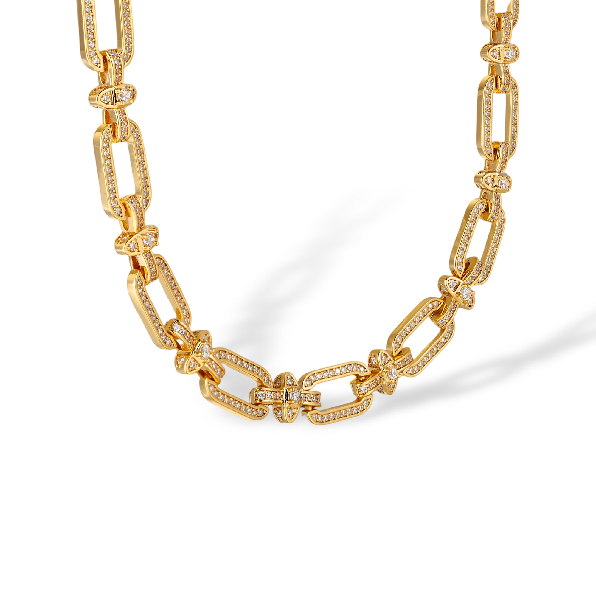 Gerburga 18K Gold Pavé Rectangular Link Necklace
