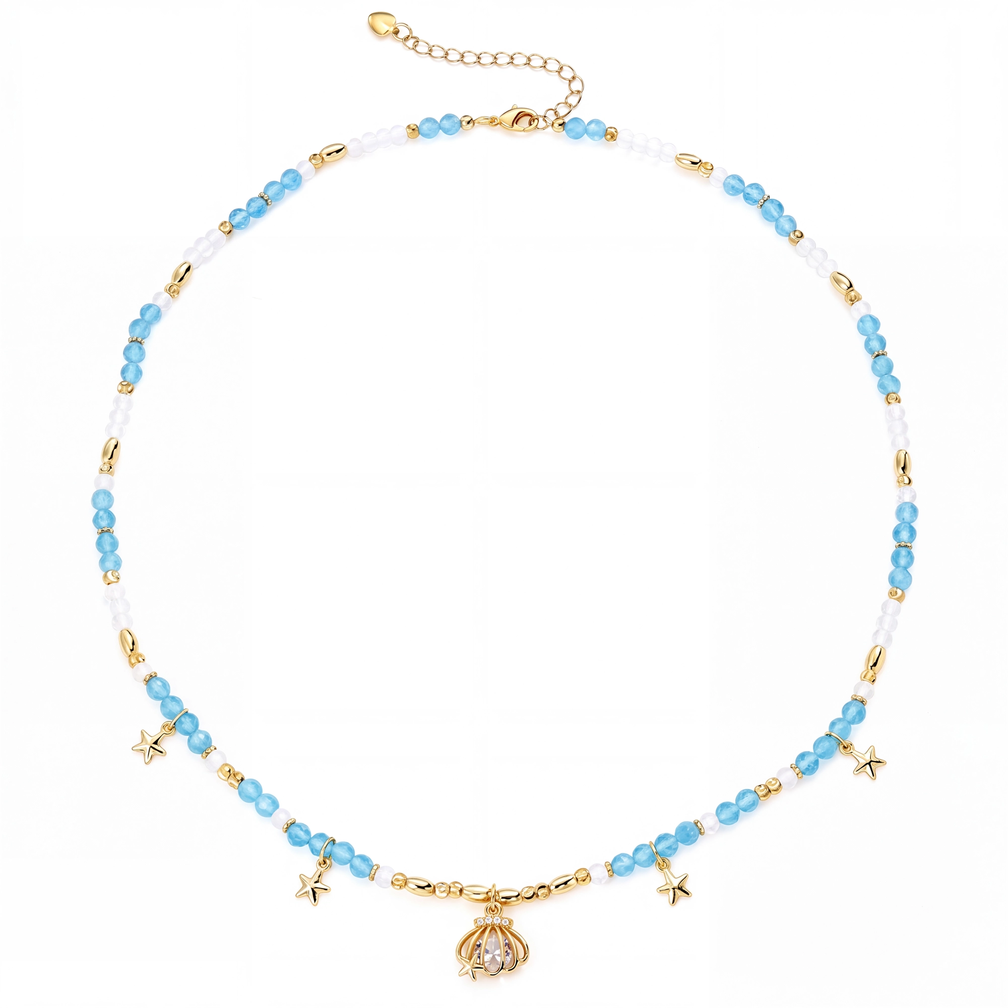 Adellina Blue Natural Stone Starfish Shell Necklace