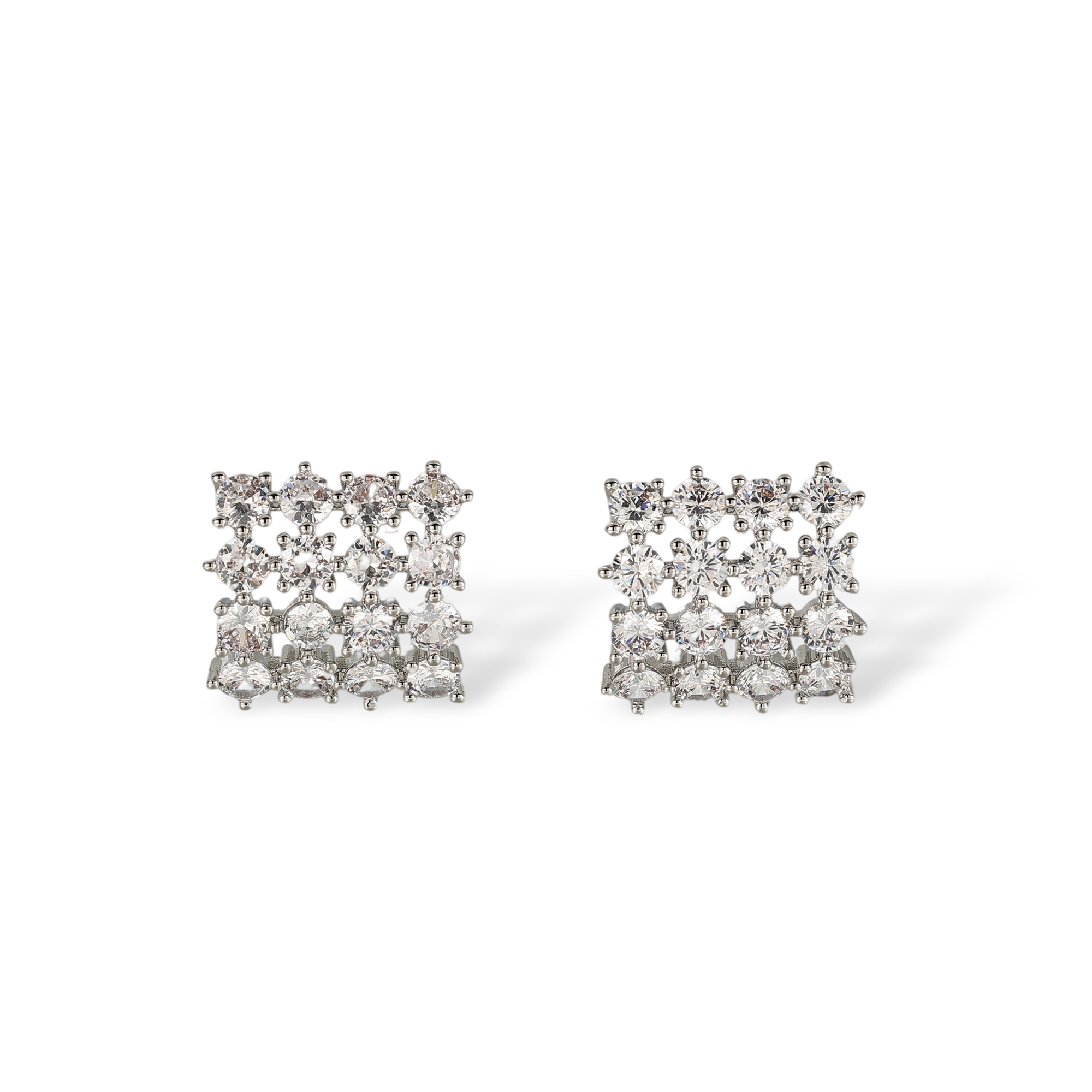Agnetis White Square Lattice Pavé Stud Earrings