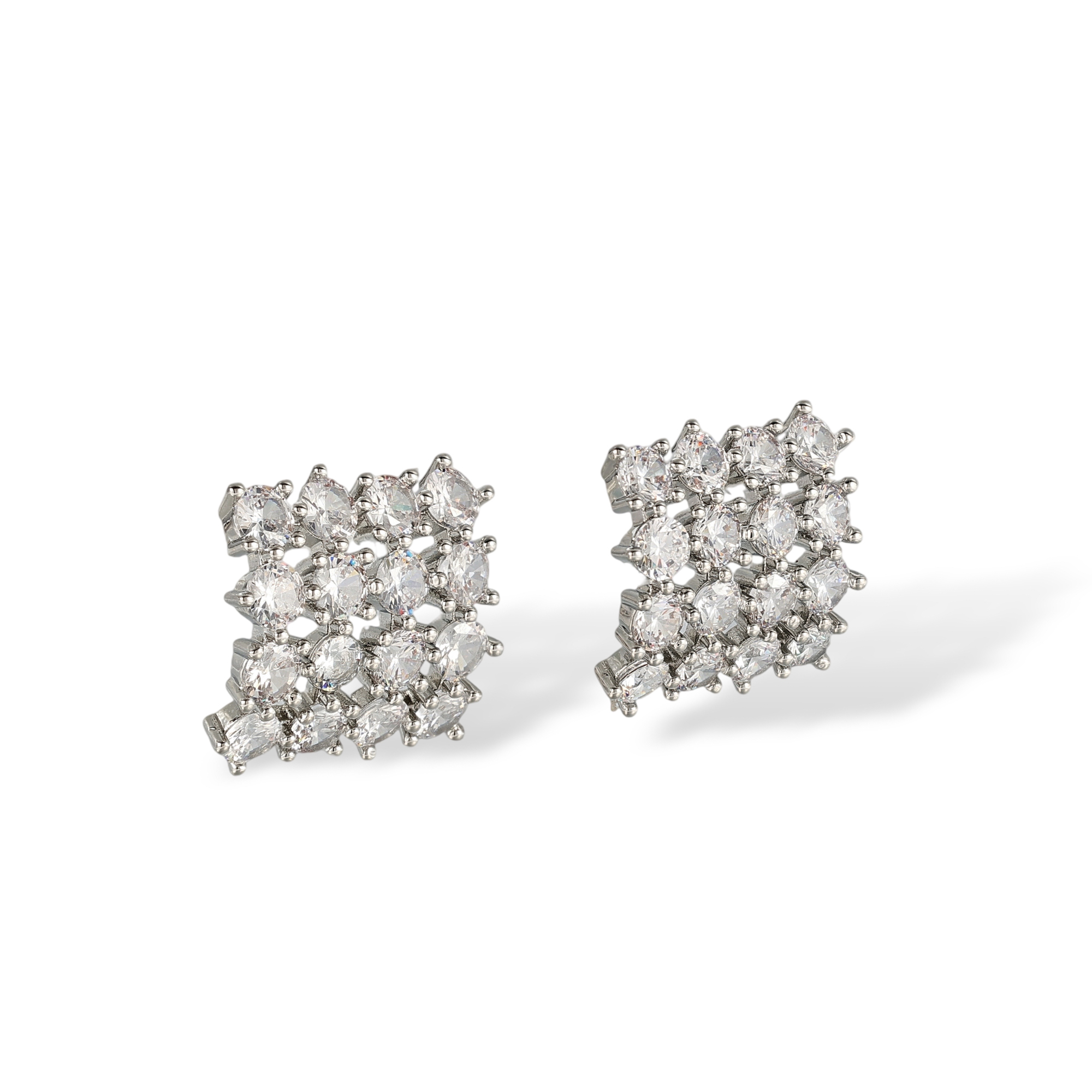Agnetis White Square Lattice Pavé Stud Earrings