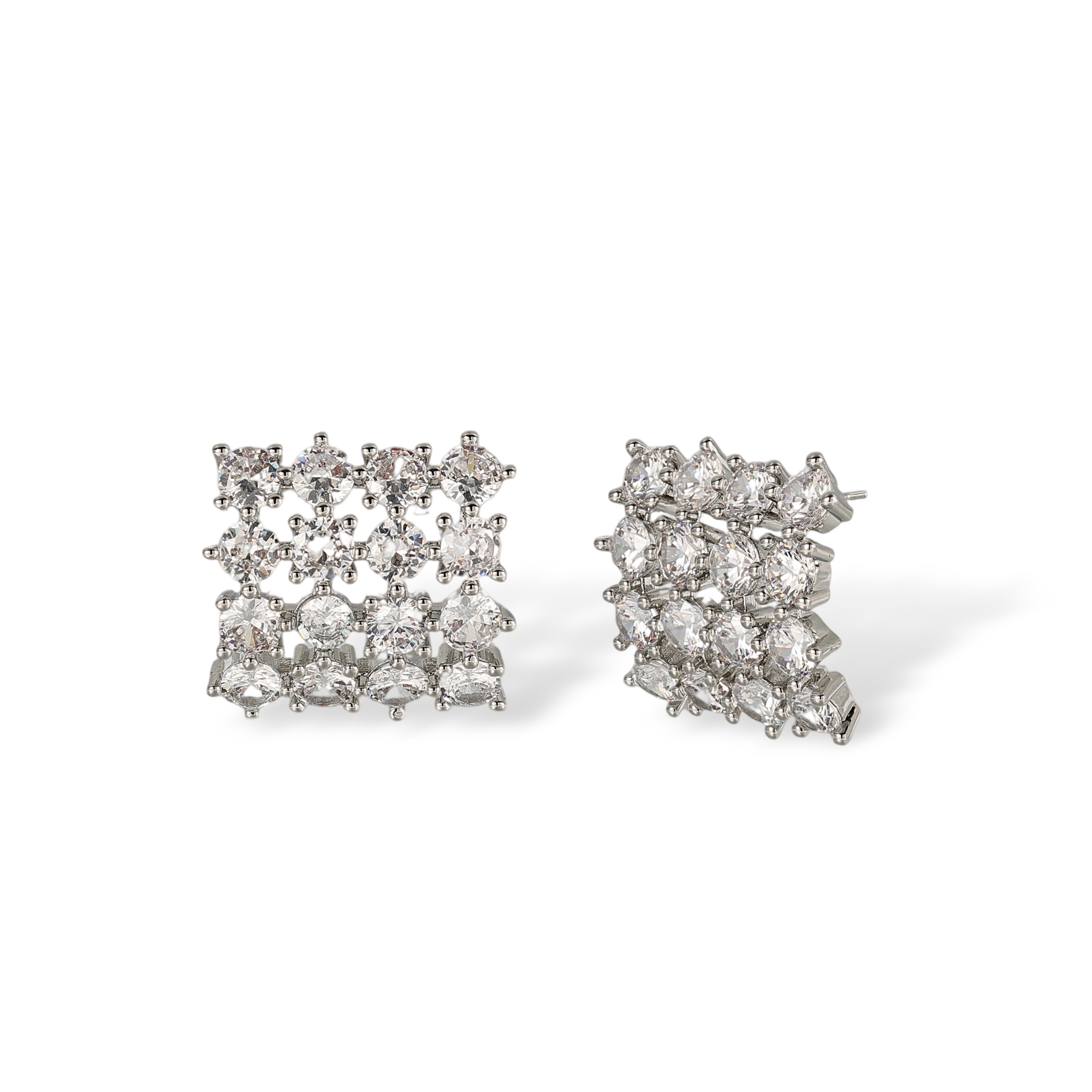 Agnetis White Square Lattice Pavé Stud Earrings