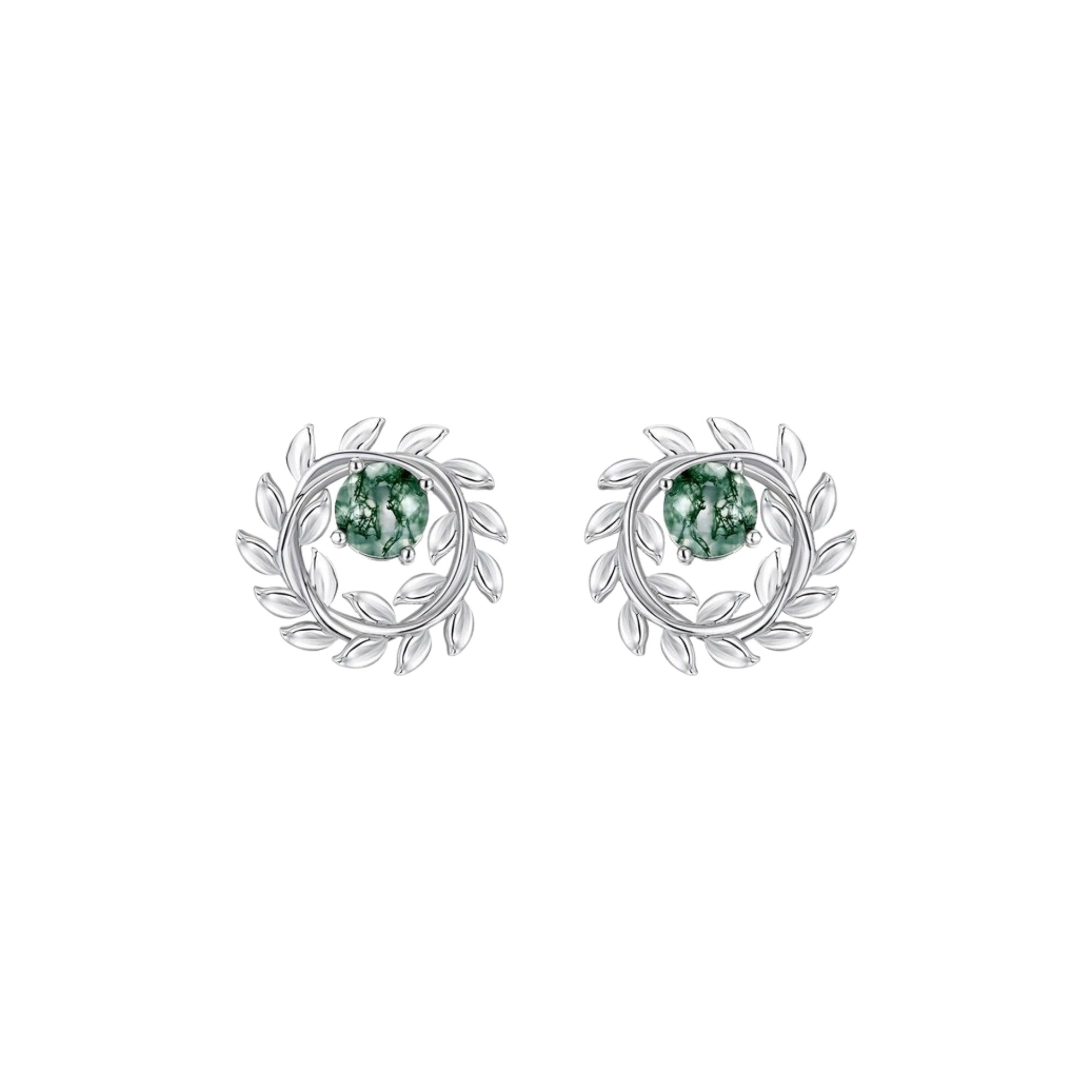 Azura Green Moss Leaf-wreath Stud Earrings
