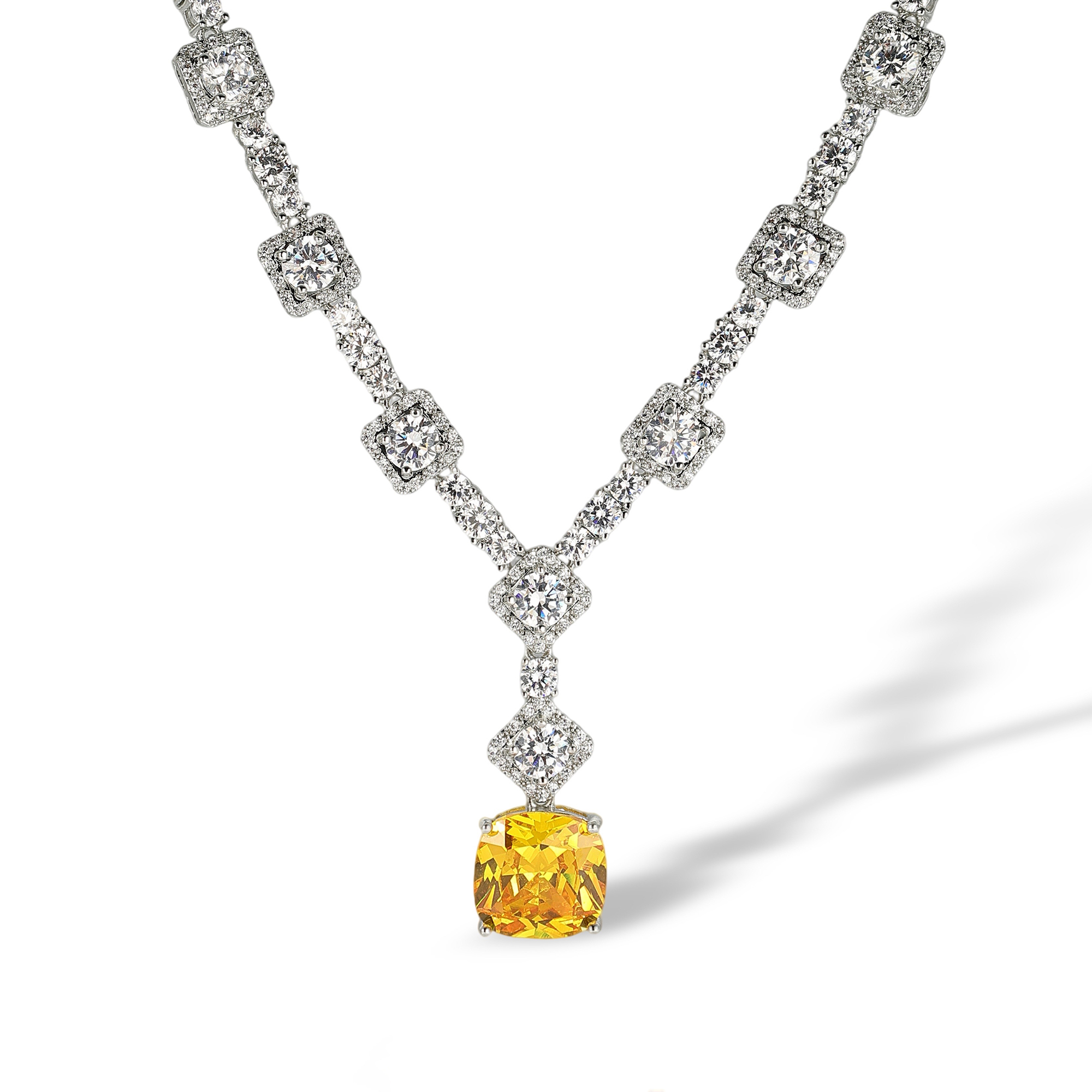 Baccara Yellow Cushion Drop Earrings & Necklace Set