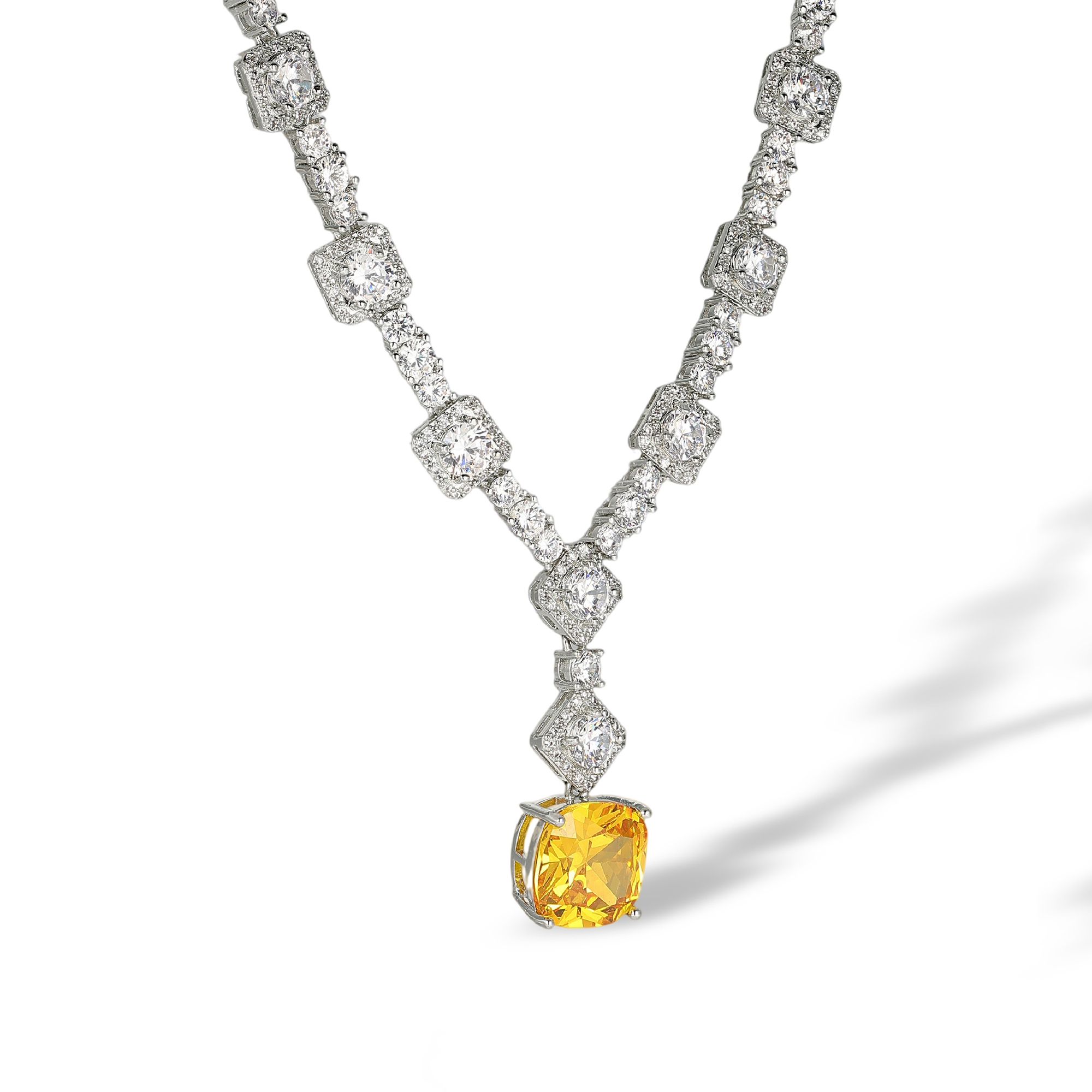 Baccara Yellow Cushion Drop Earrings & Necklace Set