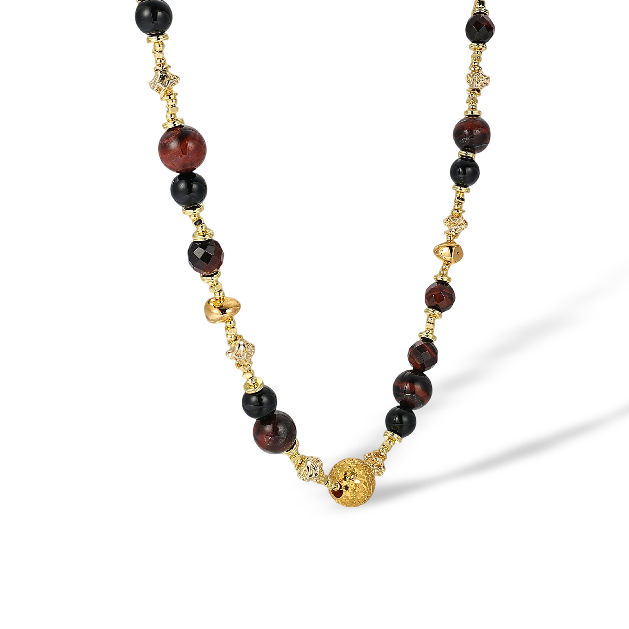 Bertille 18K Gold Red Tiger Eye Bead Heart Choker Necklace