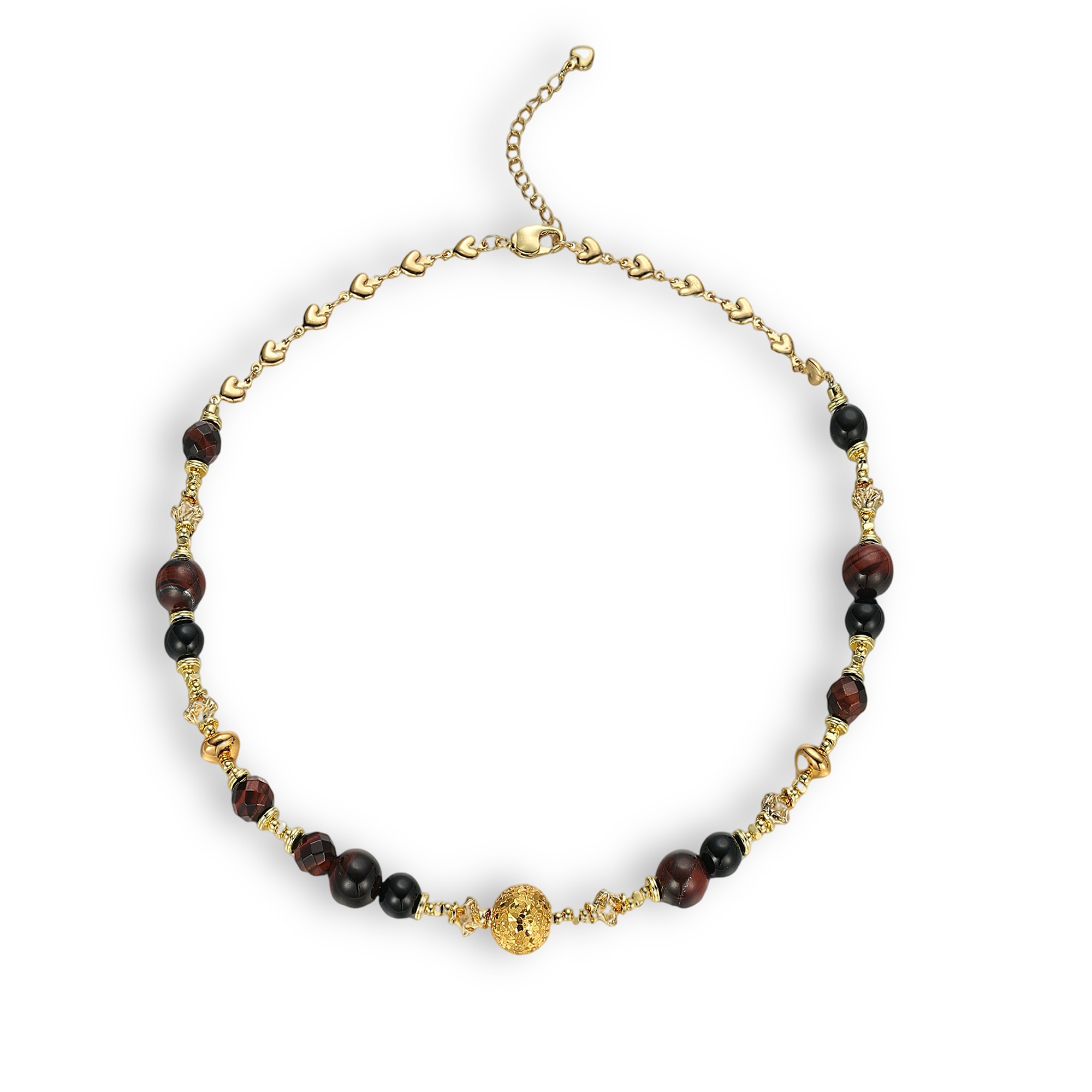 Bertille 18K Gold Red Tiger Eye Bead Heart Choker Necklace