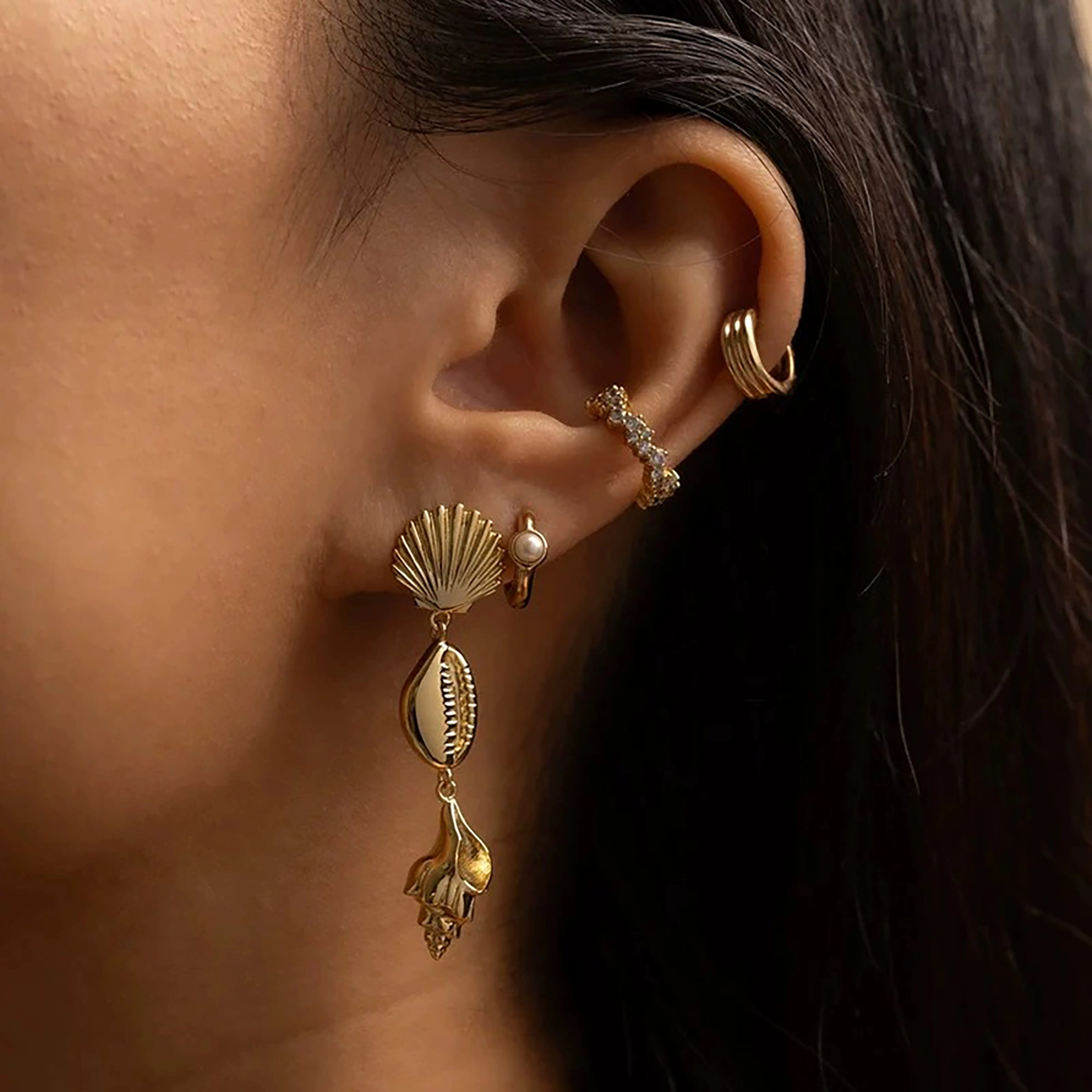 Céciliette 18K Gold Seashell Conch Drop Earrings