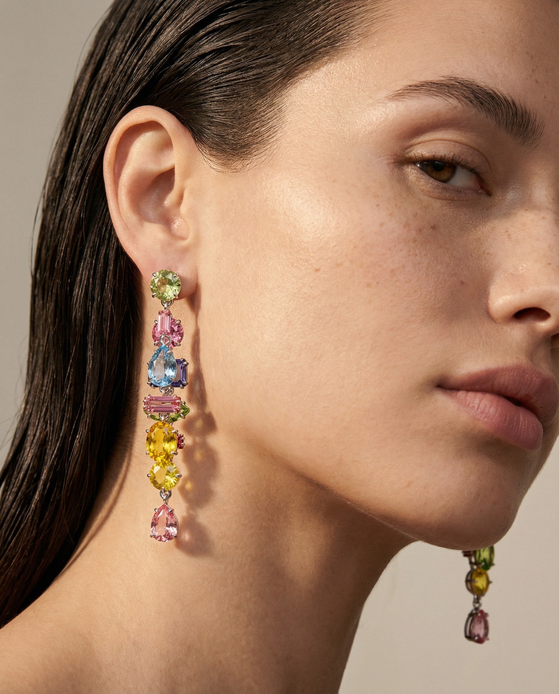 Teresia Asymmetric Rainbow Long Drop Earrings