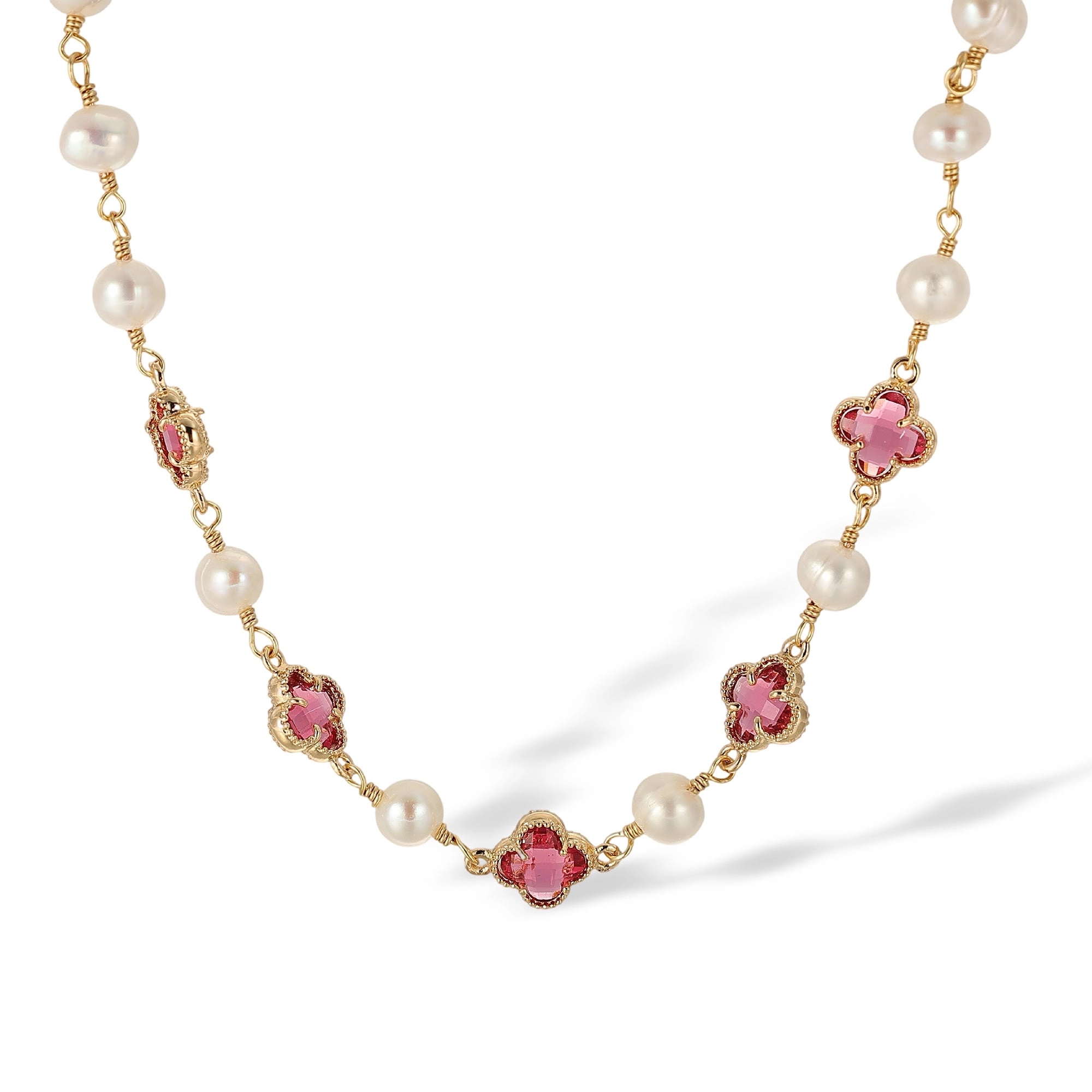 Caroberte 14K Gold Pearl Trèfle Necklace