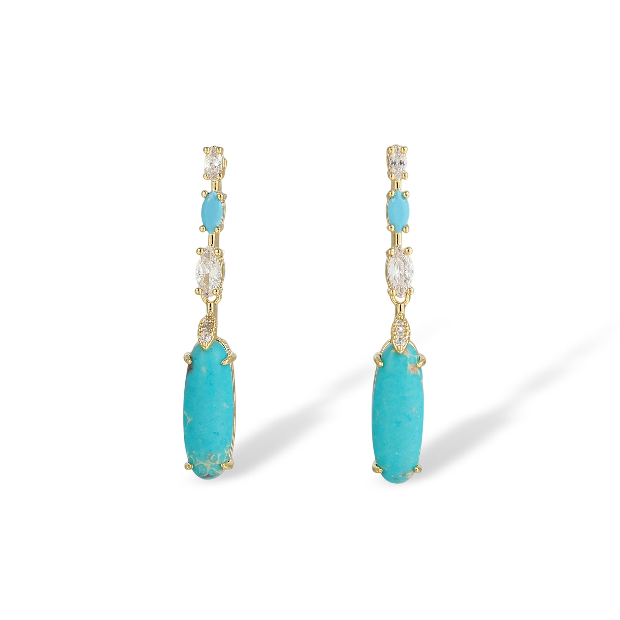 Carolin Elongated Oval Natural Stone Drop Earrings