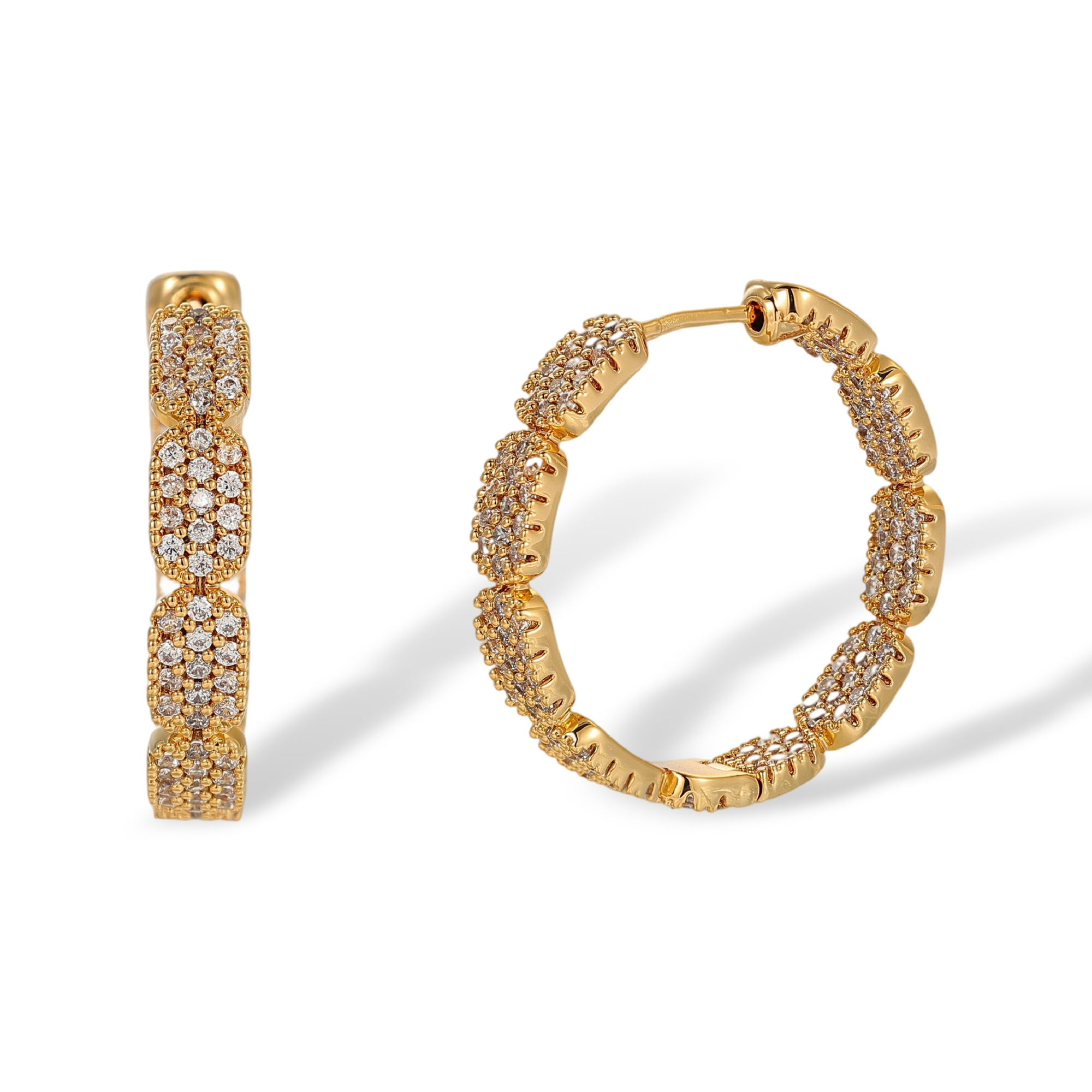 Cathrin 18K Gold Pavé Oval Link Hoop Earrings
