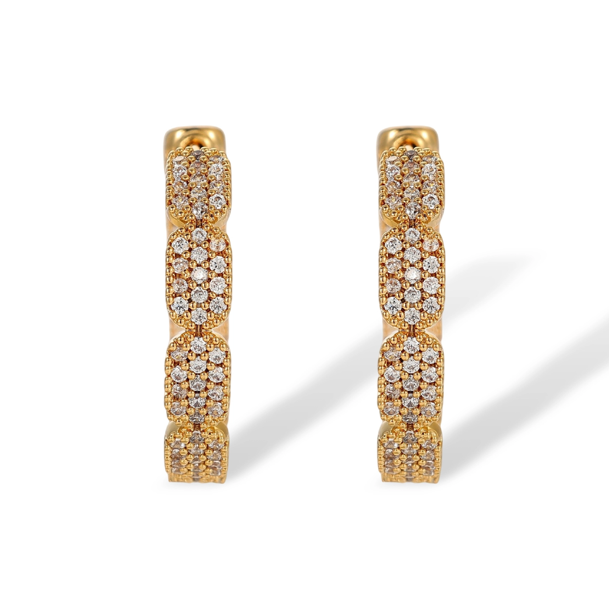 Cathrin 18K Gold Pavé Oval Link Hoop Earrings