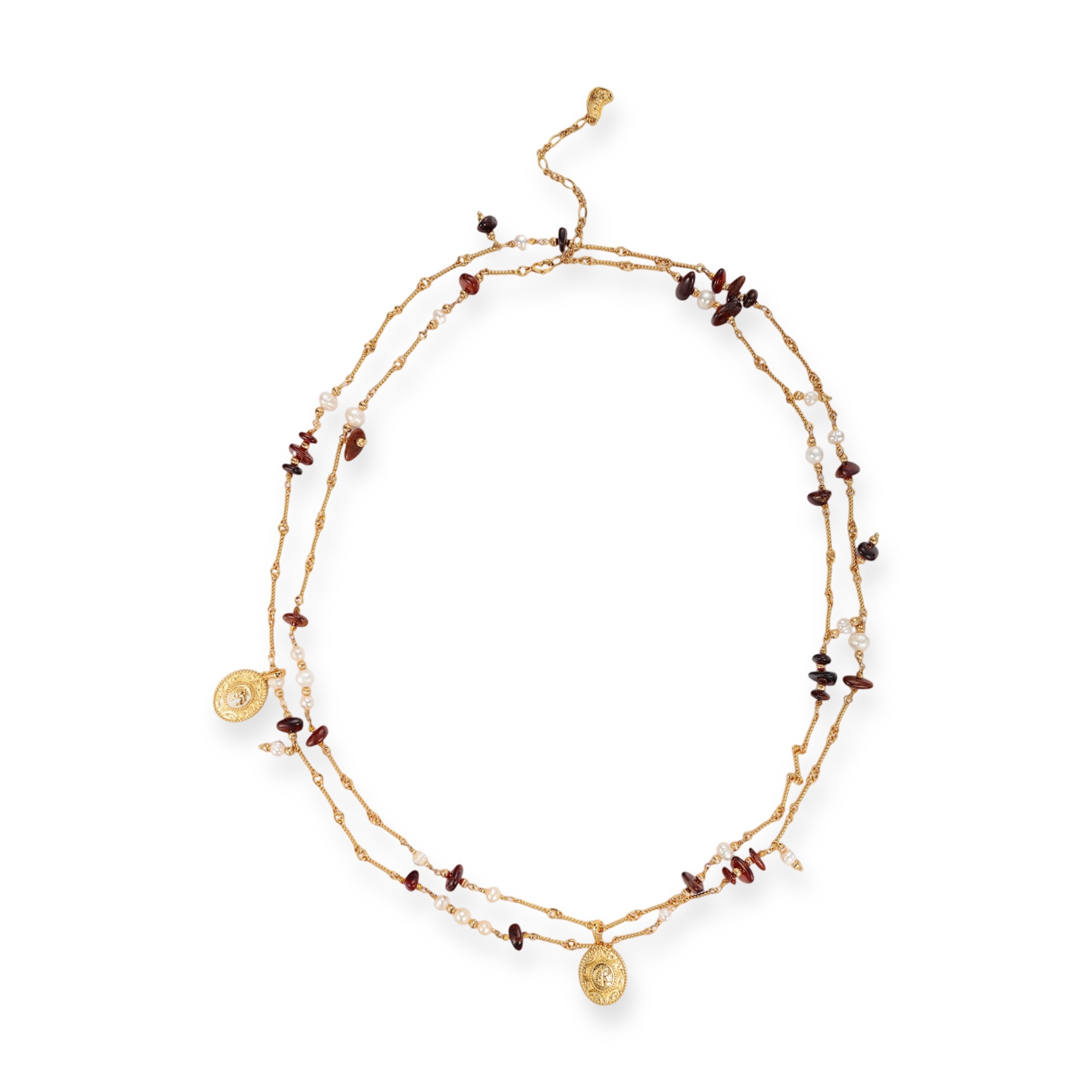 Cecilia 18K Gold Natural Stone Pearl Long Necklace