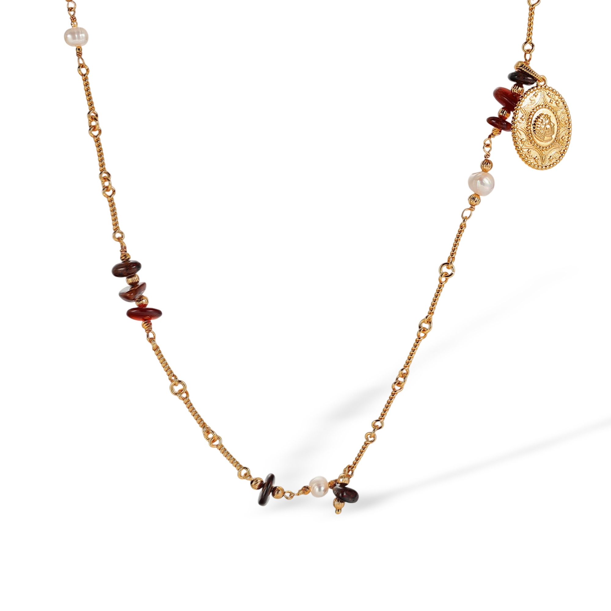 Cecilia 18K Gold Natural Stone Pearl Long Necklace