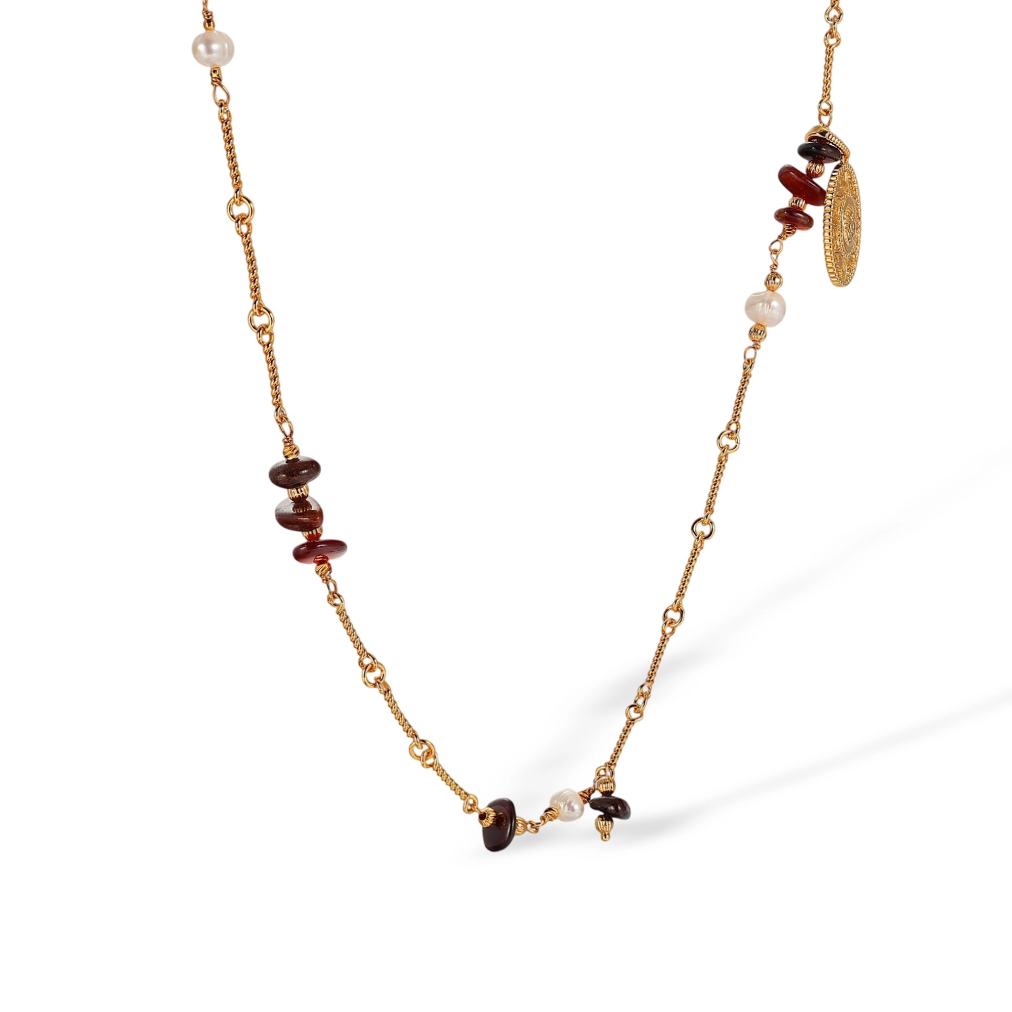 Cecilia 18K Gold Natural Stone Pearl Long Necklace