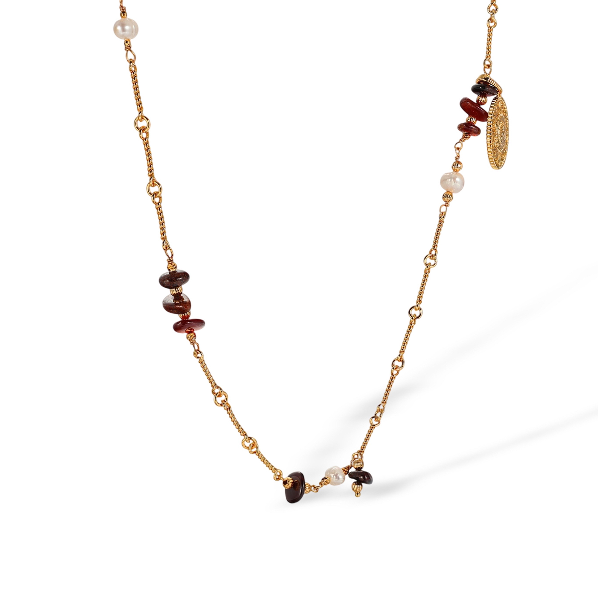 Cecilia 18K Gold Natural Stone Pearl Long Necklace