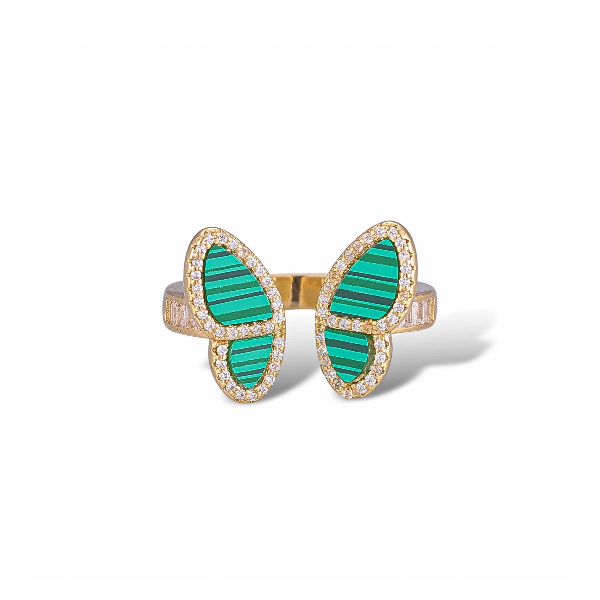 Célestine Peacock Green Malachite Butterfly Open Ring