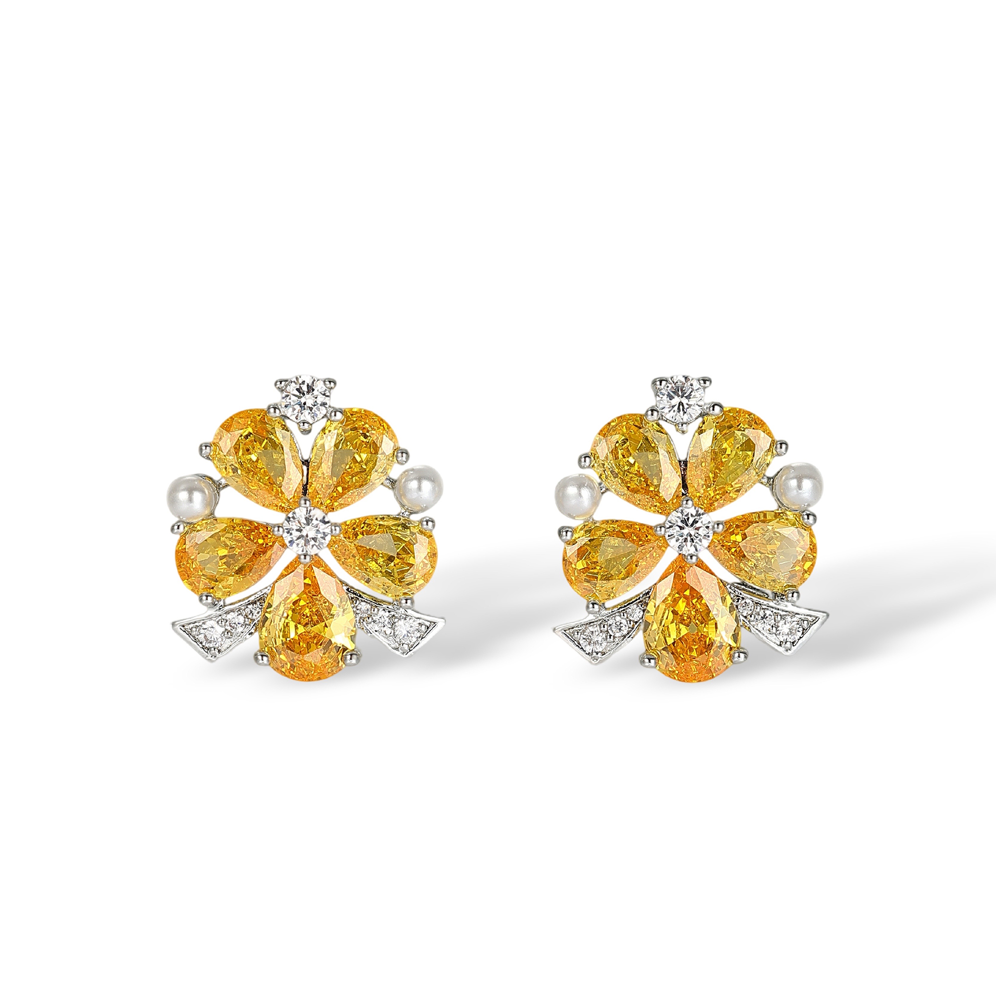 Chaldène Yellow Floral Pearl Stud Earrings & Necklace Set