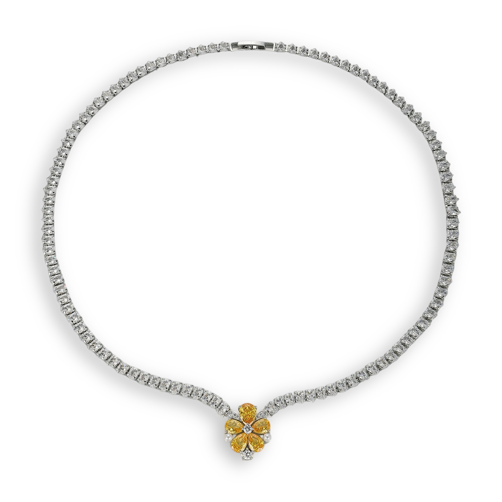 Chaldène Yellow Floral Pearl Stud Earrings & Necklace Set