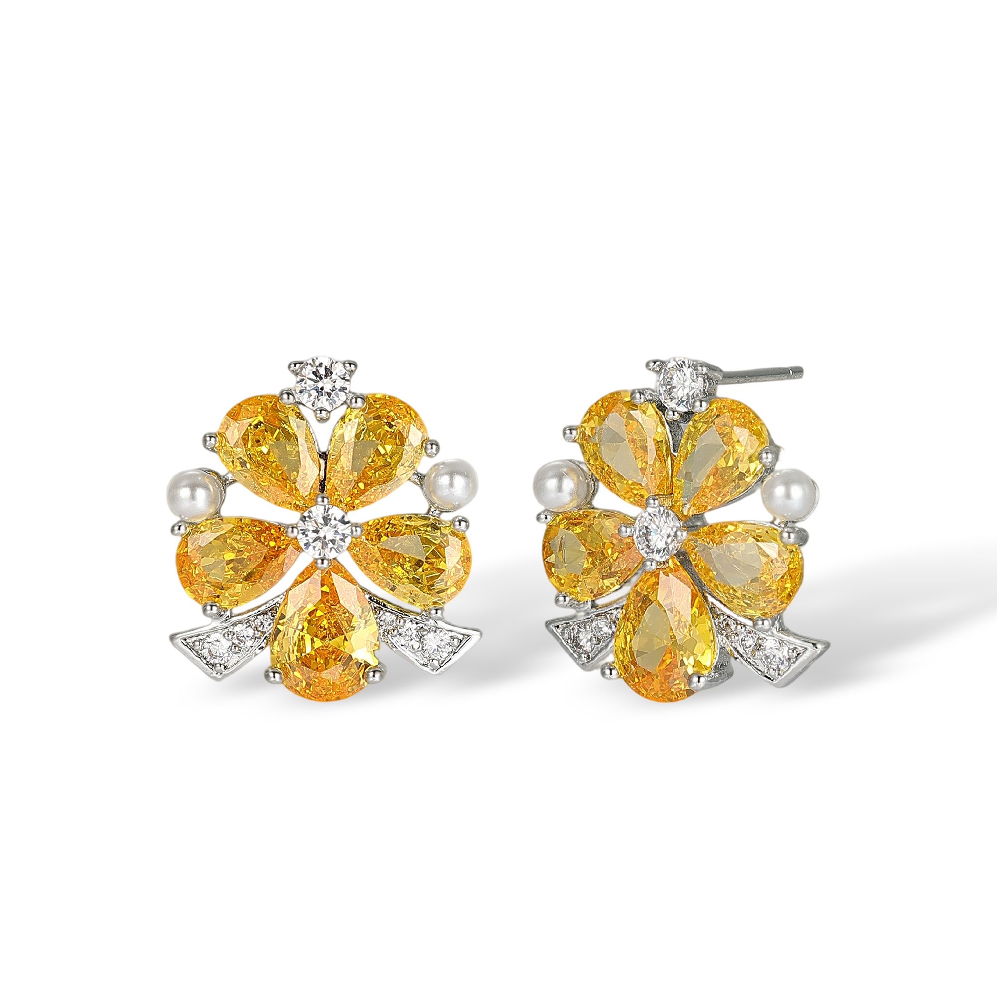 Chaldène Yellow Floral Pearl Stud Earrings & Necklace Set