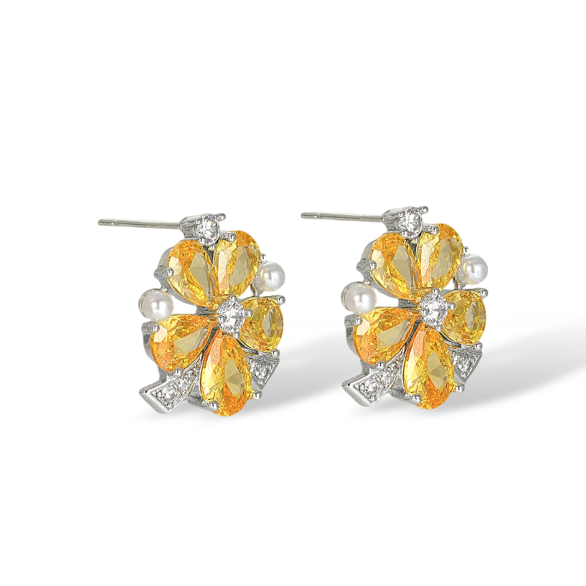 Chaldène Yellow Floral Pearl Stud Earrings & Necklace Set