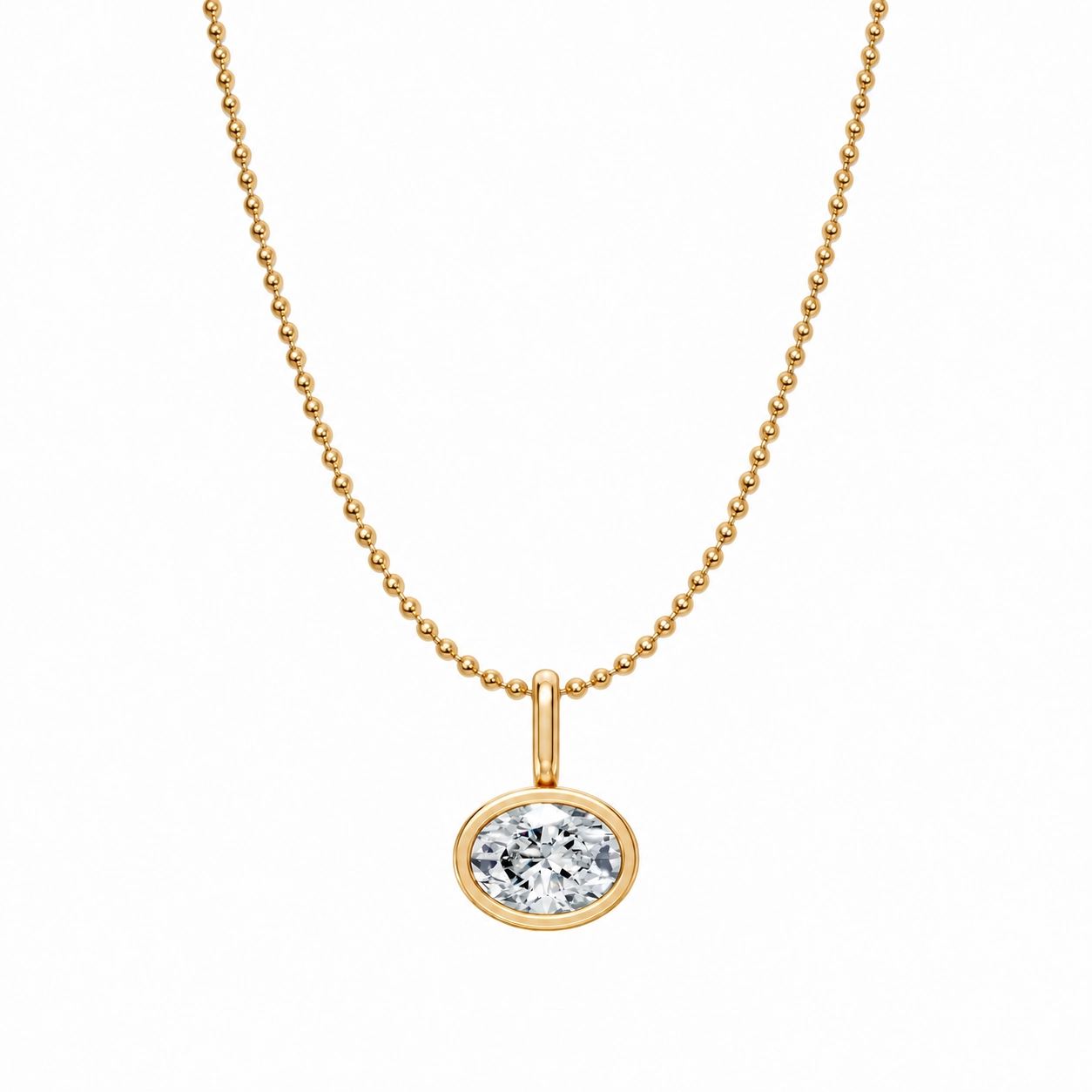 1-Ulrika 18K Gold Horizontal Bezel Oval Bead Necklace