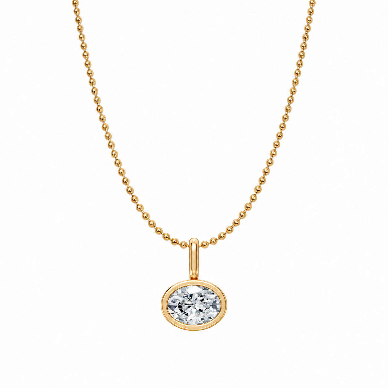 1-Ulrika 18K Gold Horizontal Bezel Oval Bead Necklace