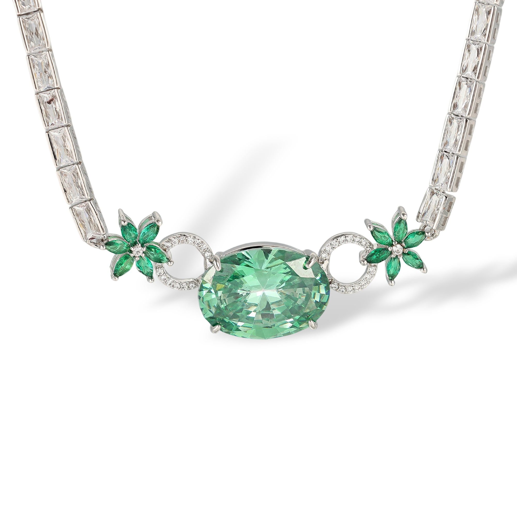 Clarabelle Mint Green Oval Floral Necklace