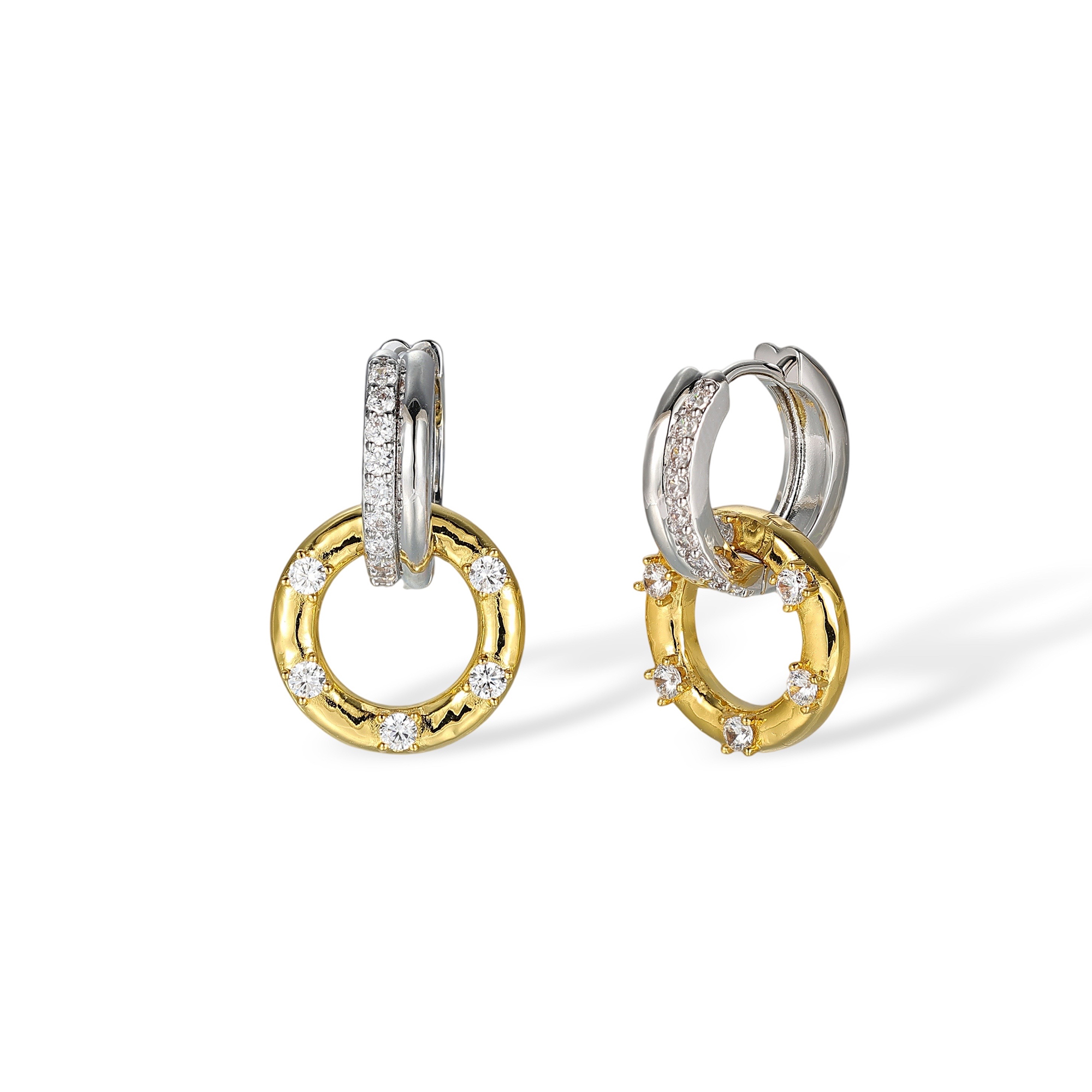1-Cornélia Two Tone Interlinked Circle Drop Earrings