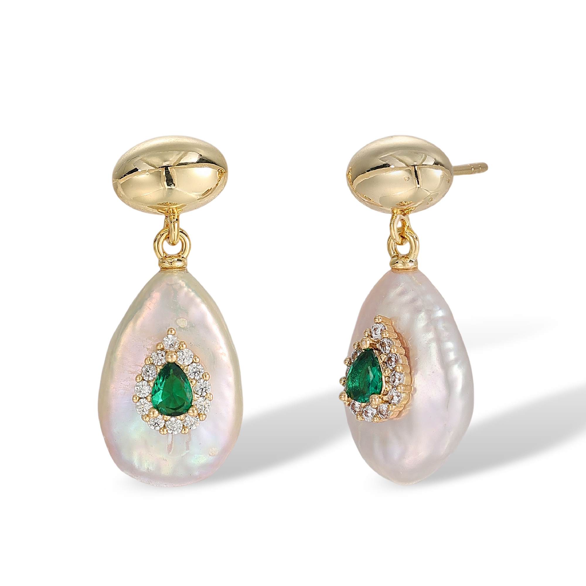 Damienne Green Teardrop Baroque Pearl Drop Earrings