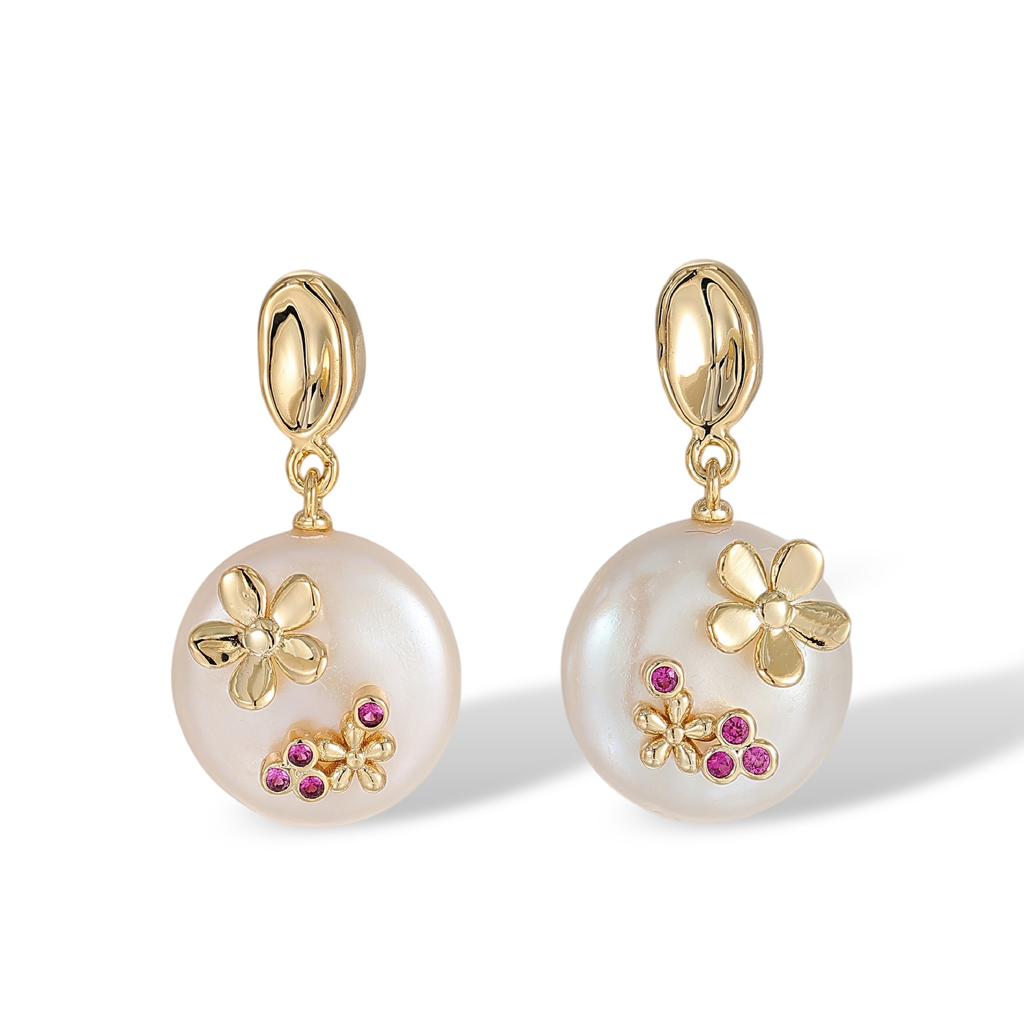 Dauphina White Baroque Pearl Floral Drop Earrings