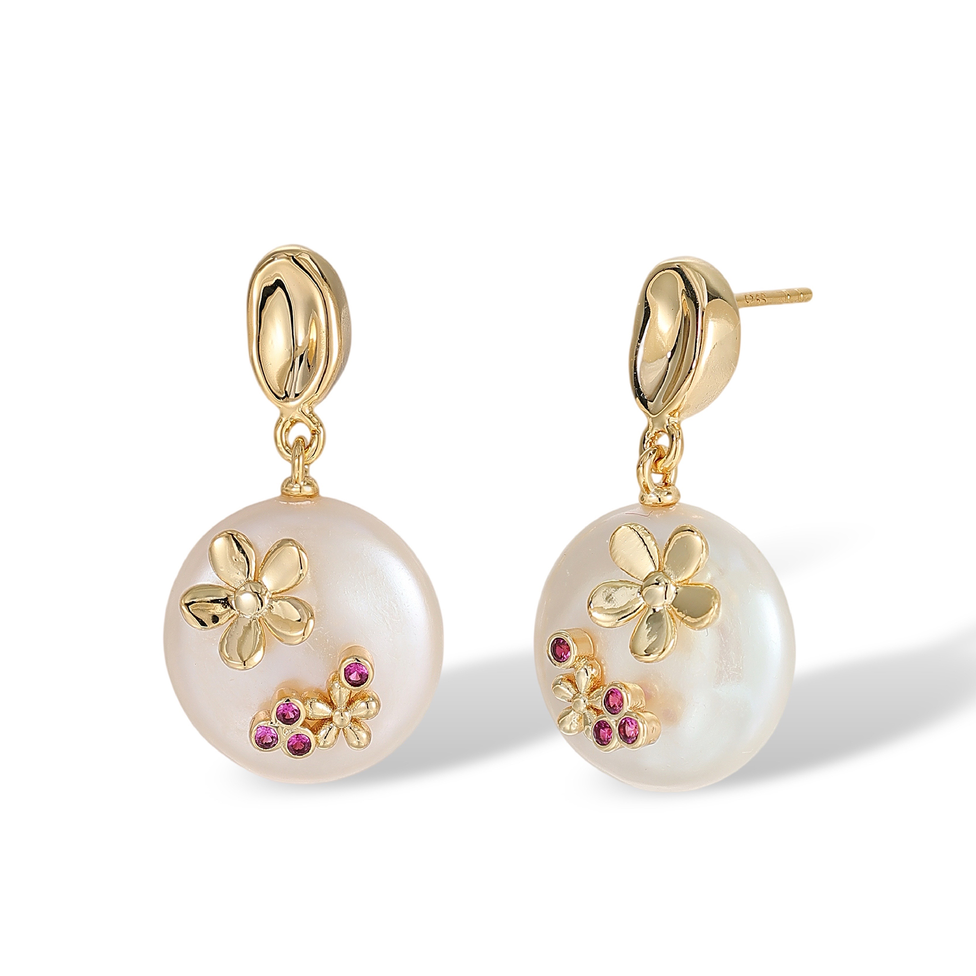 Dauphina White Baroque Pearl Floral Drop Earrings