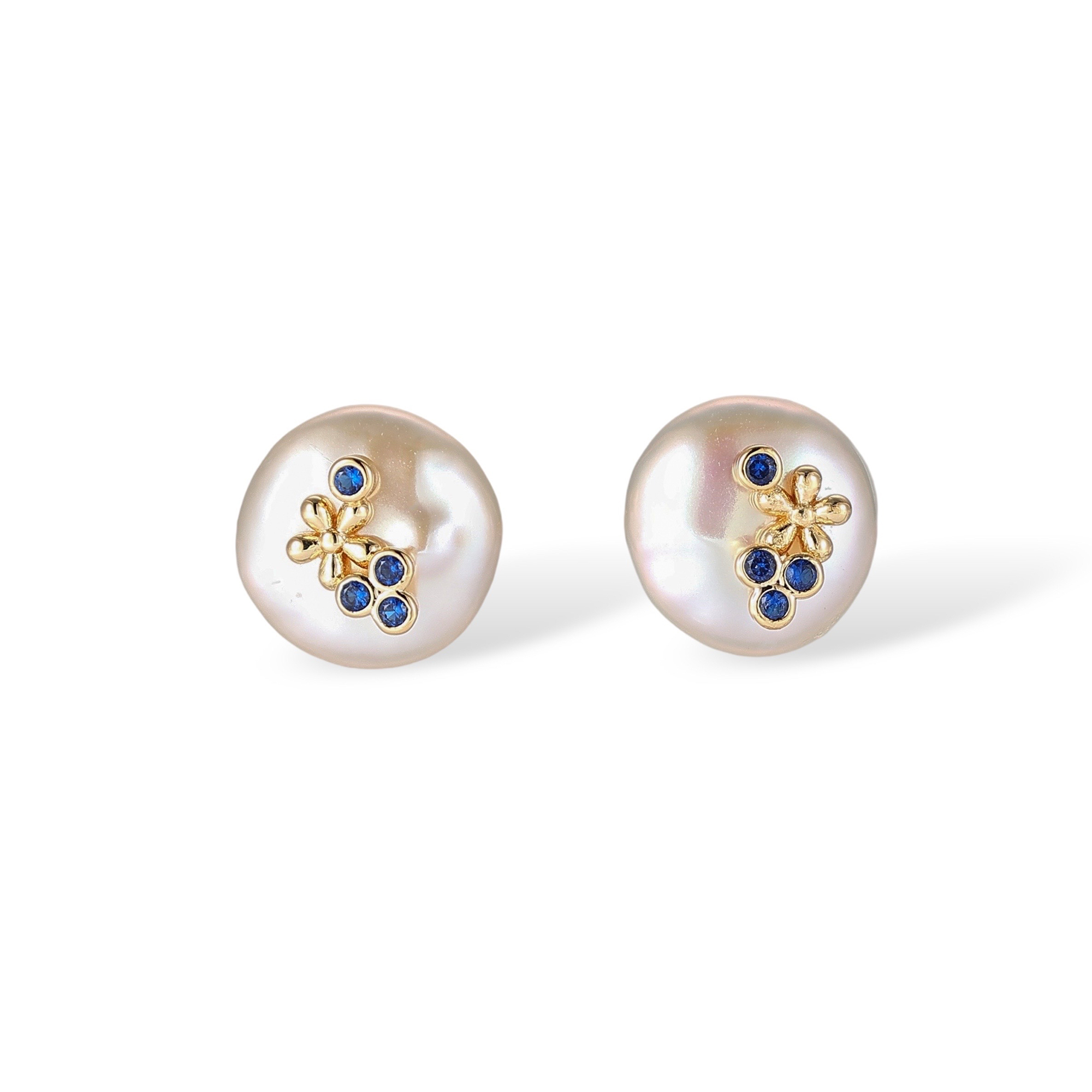 Dauphina White Baroque Pearl Floral Stud Earrings 