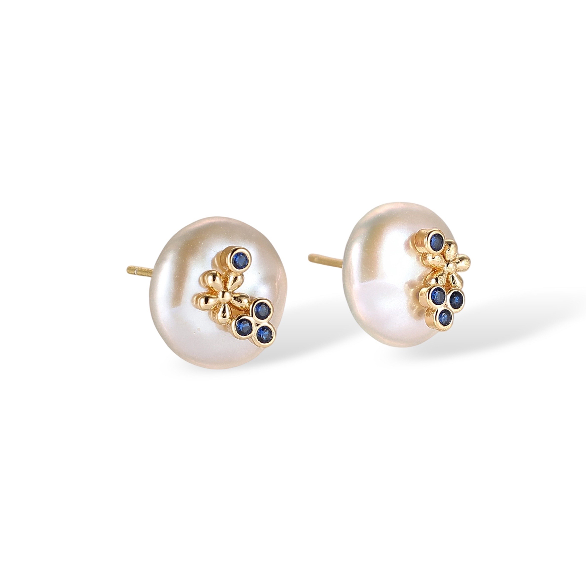 Dauphina White Baroque Pearl Floral Stud Earrings 