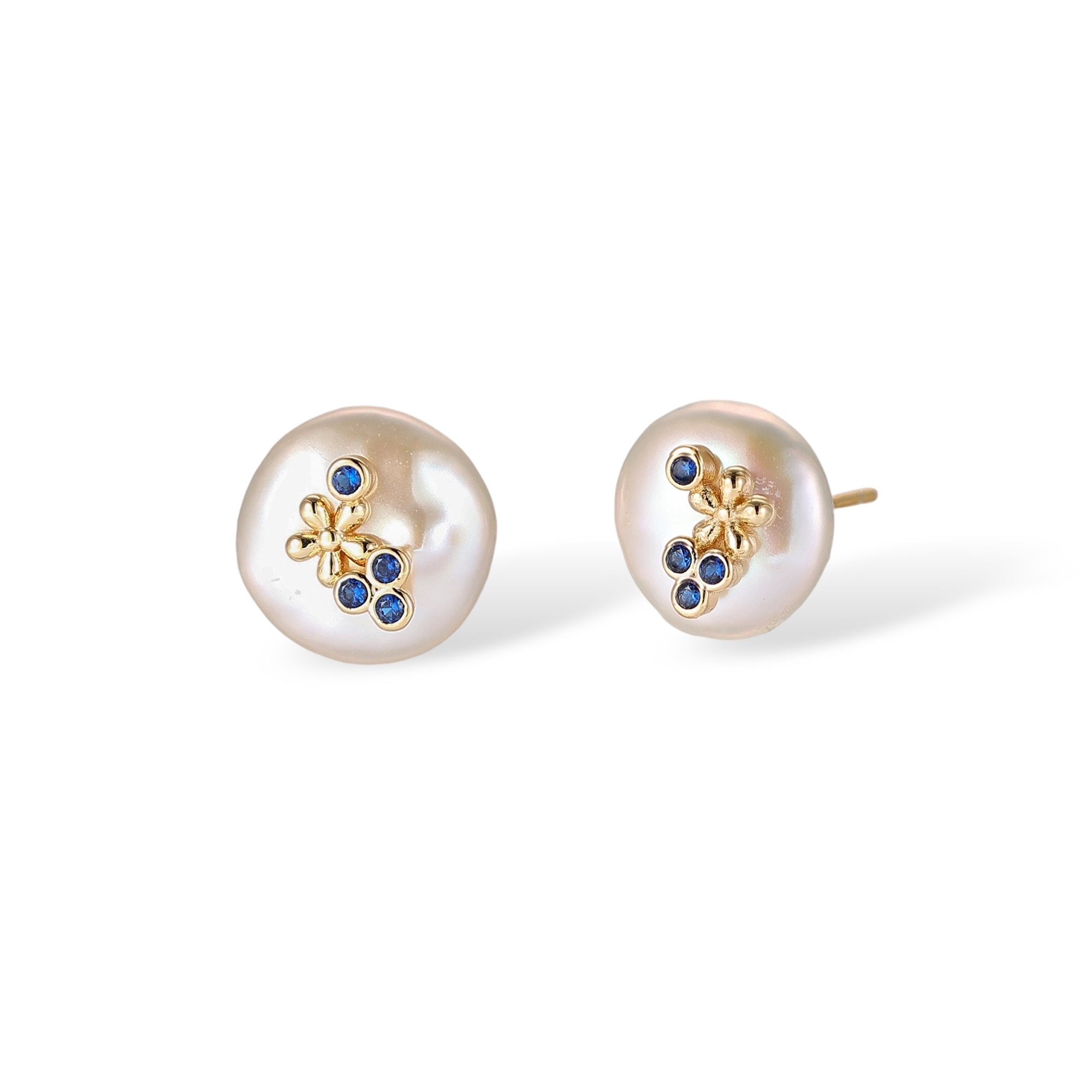 Dauphina White Baroque Pearl Floral Stud Earrings 