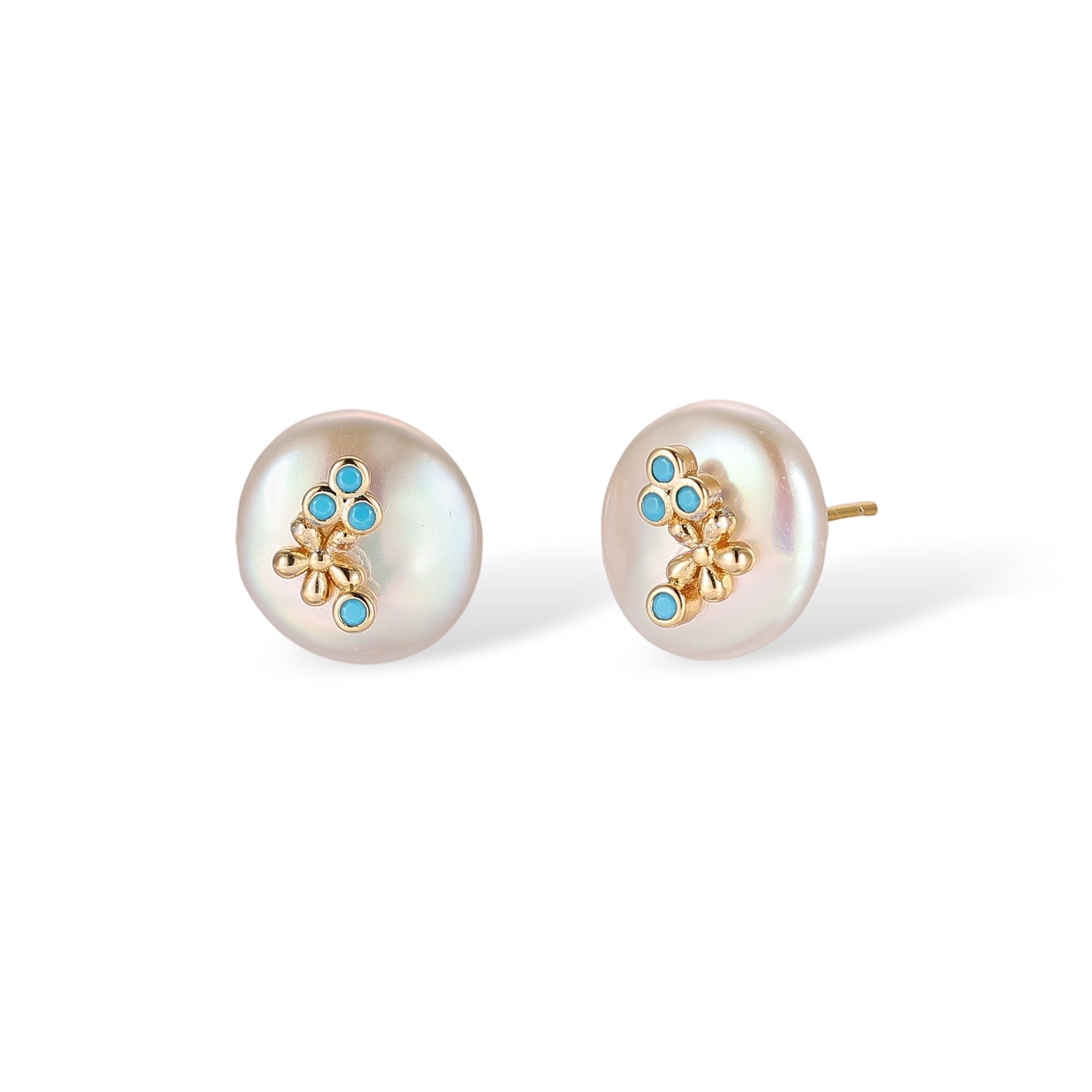 Dauphina White Baroque Pearl Floral Stud Earrings 