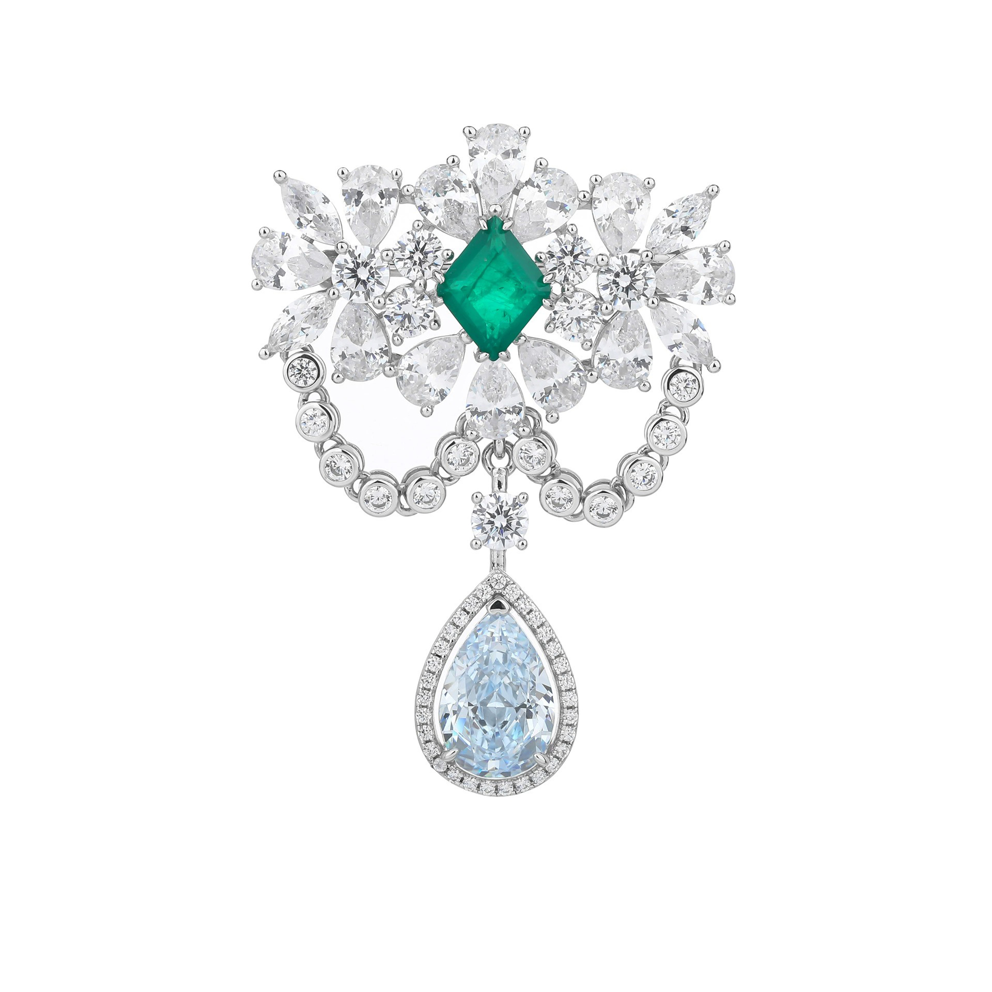 Dietmuth Green Teardrop Floral Brooch