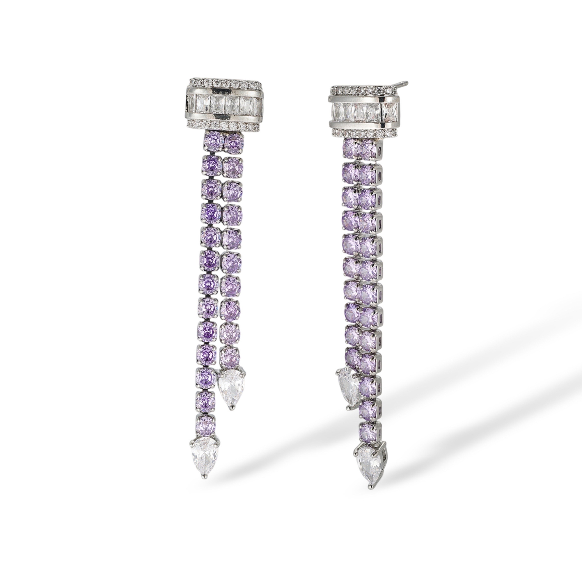 Dionysia Purple Baguette Round Drop Earrings