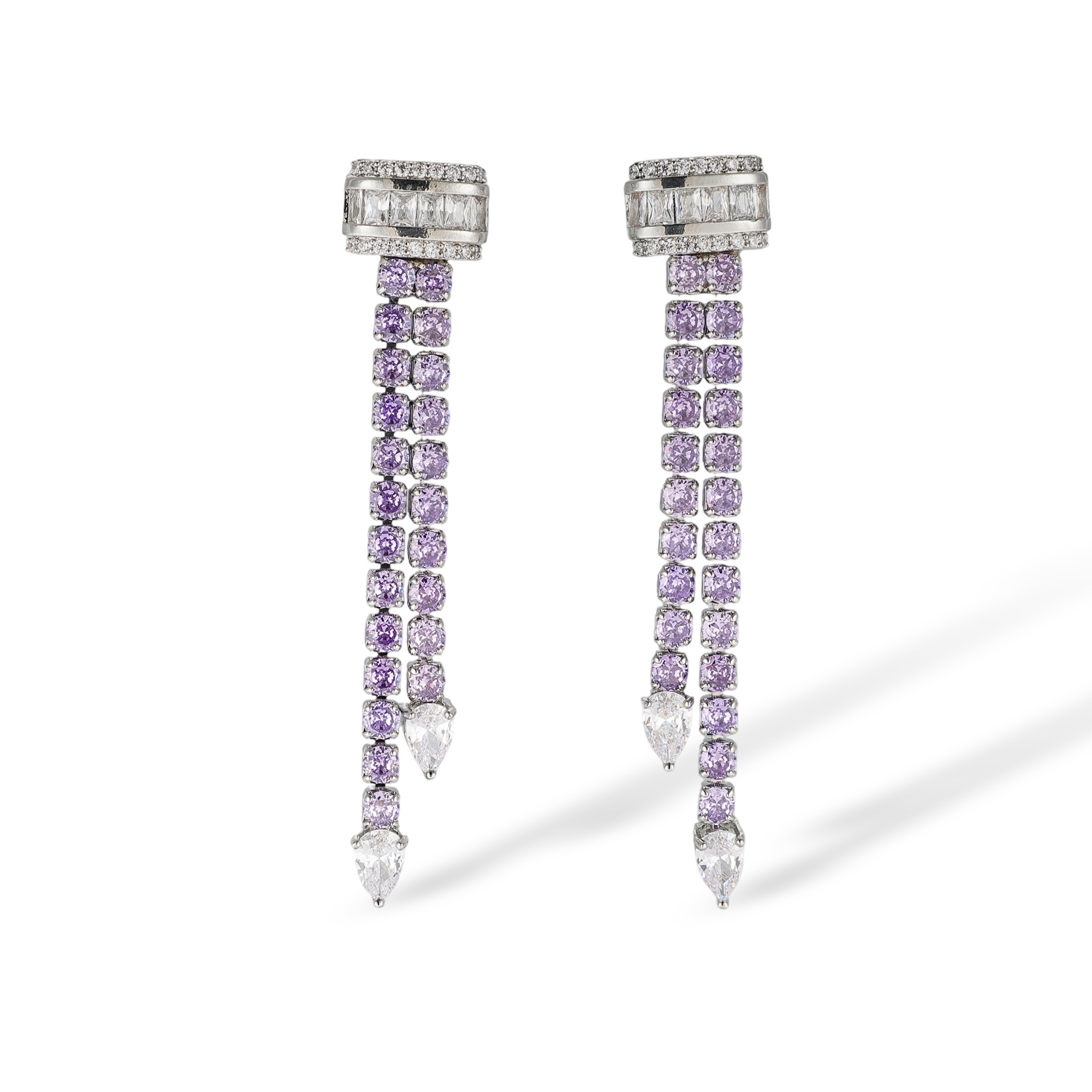 Dionysia Purple Baguette Round Drop Earrings