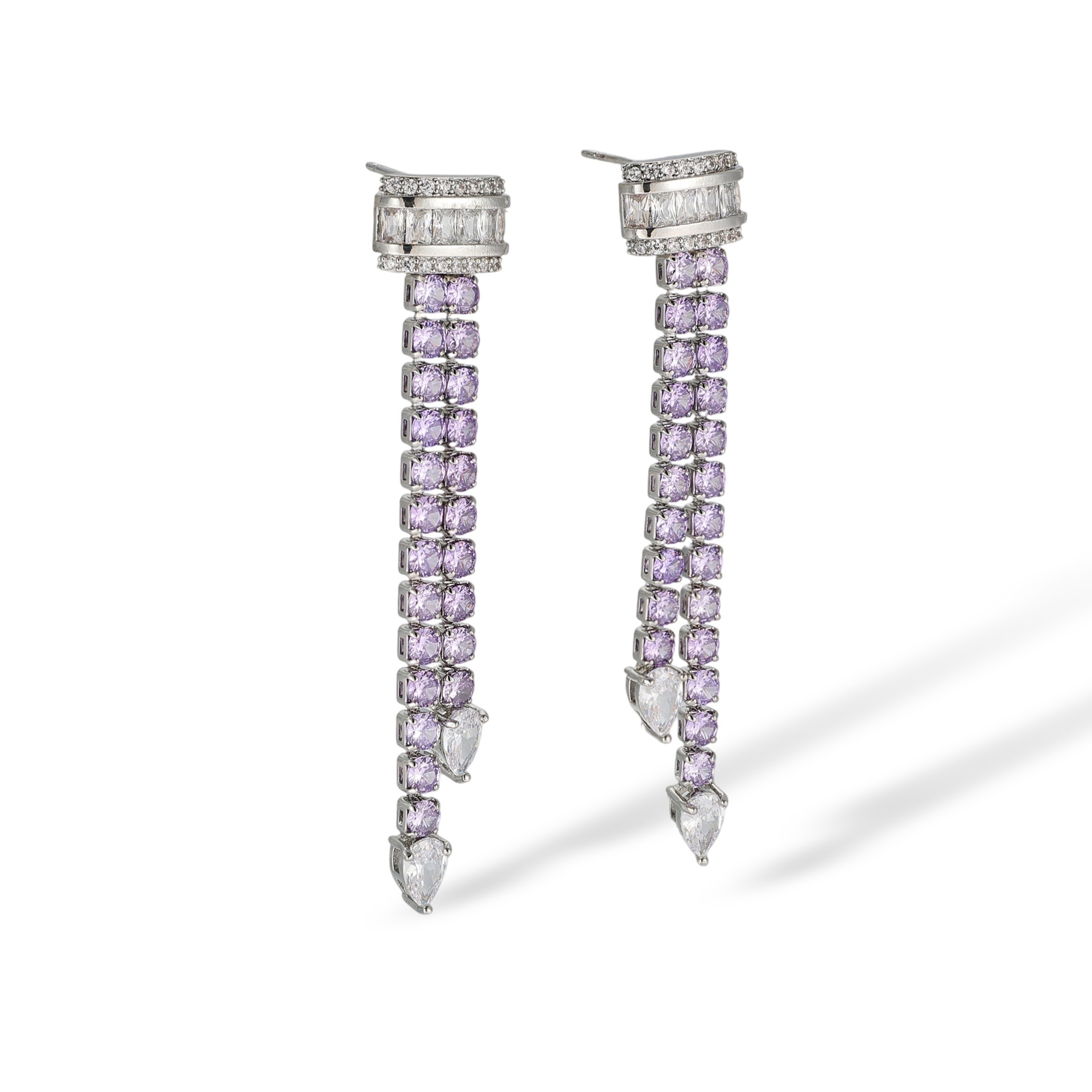 Dionysia Purple Baguette Round Drop Earrings