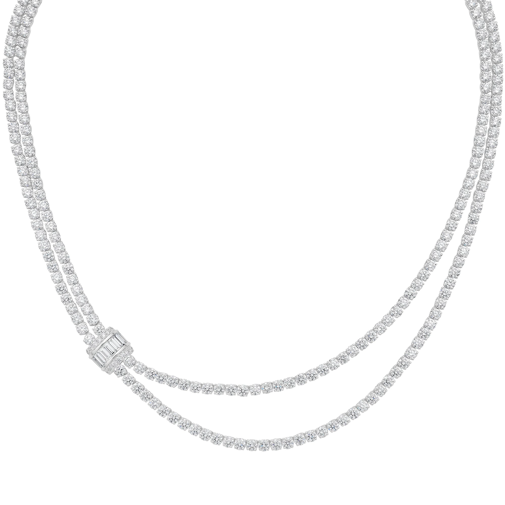 Dionysia White Layered Round Baguette Necklace