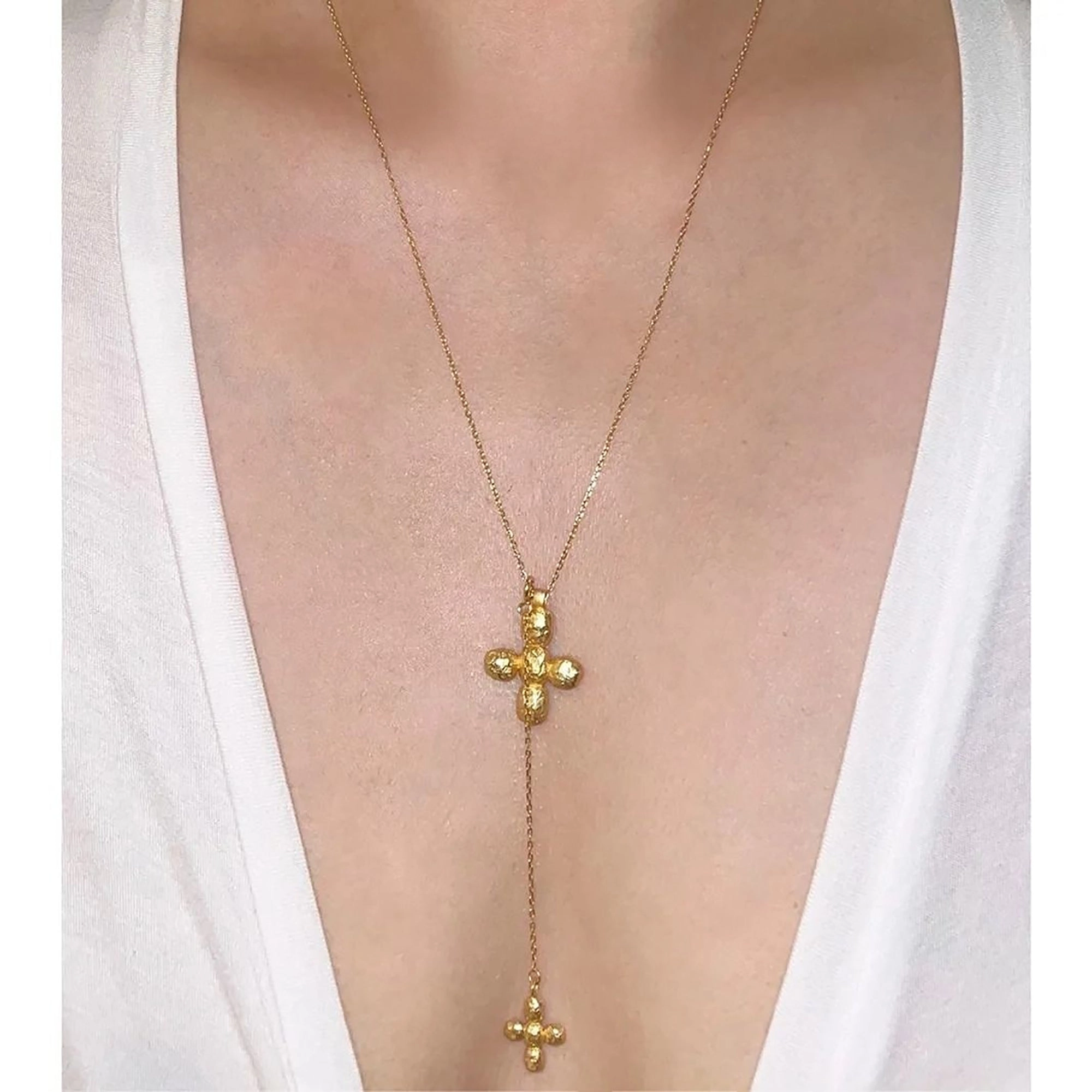 Donatienne 14K Gold Cross Lariat Necklace