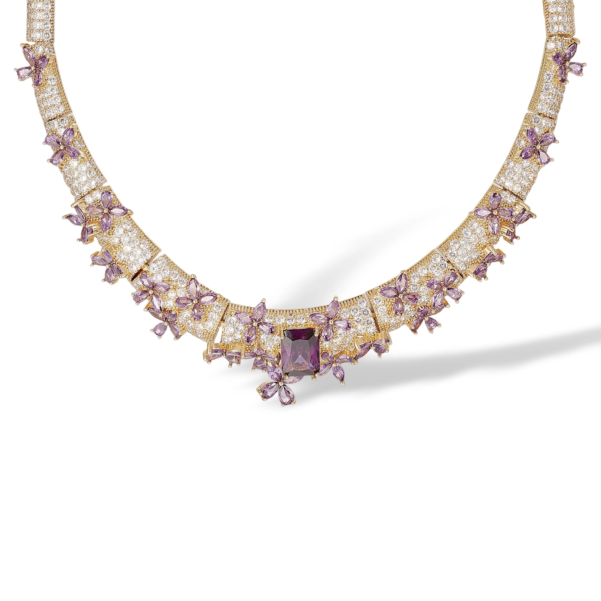 Elshild Purple Butterfly Rectangular Earrings & Necklace Set