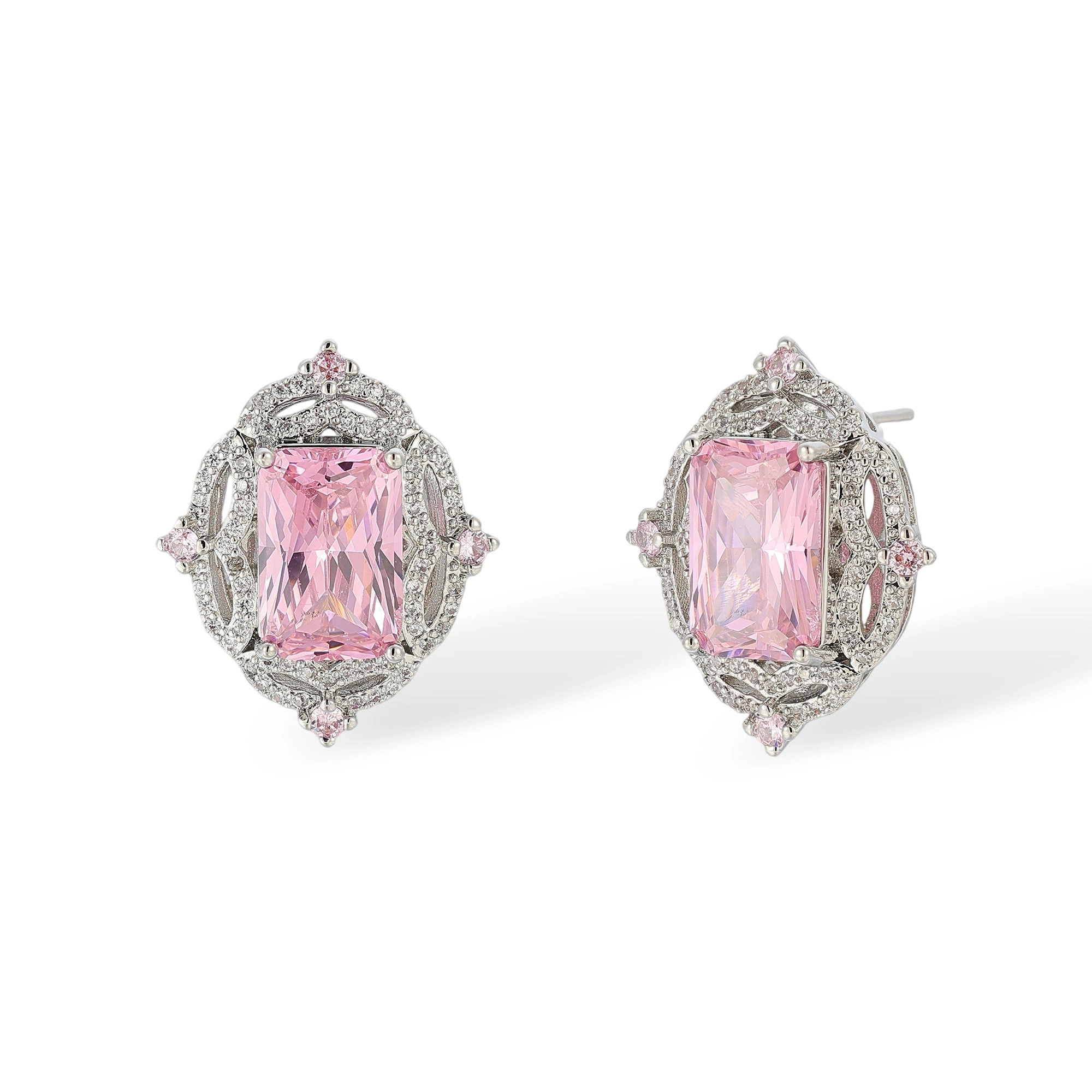 Emmeline Pink Rectangular Stud Earrings