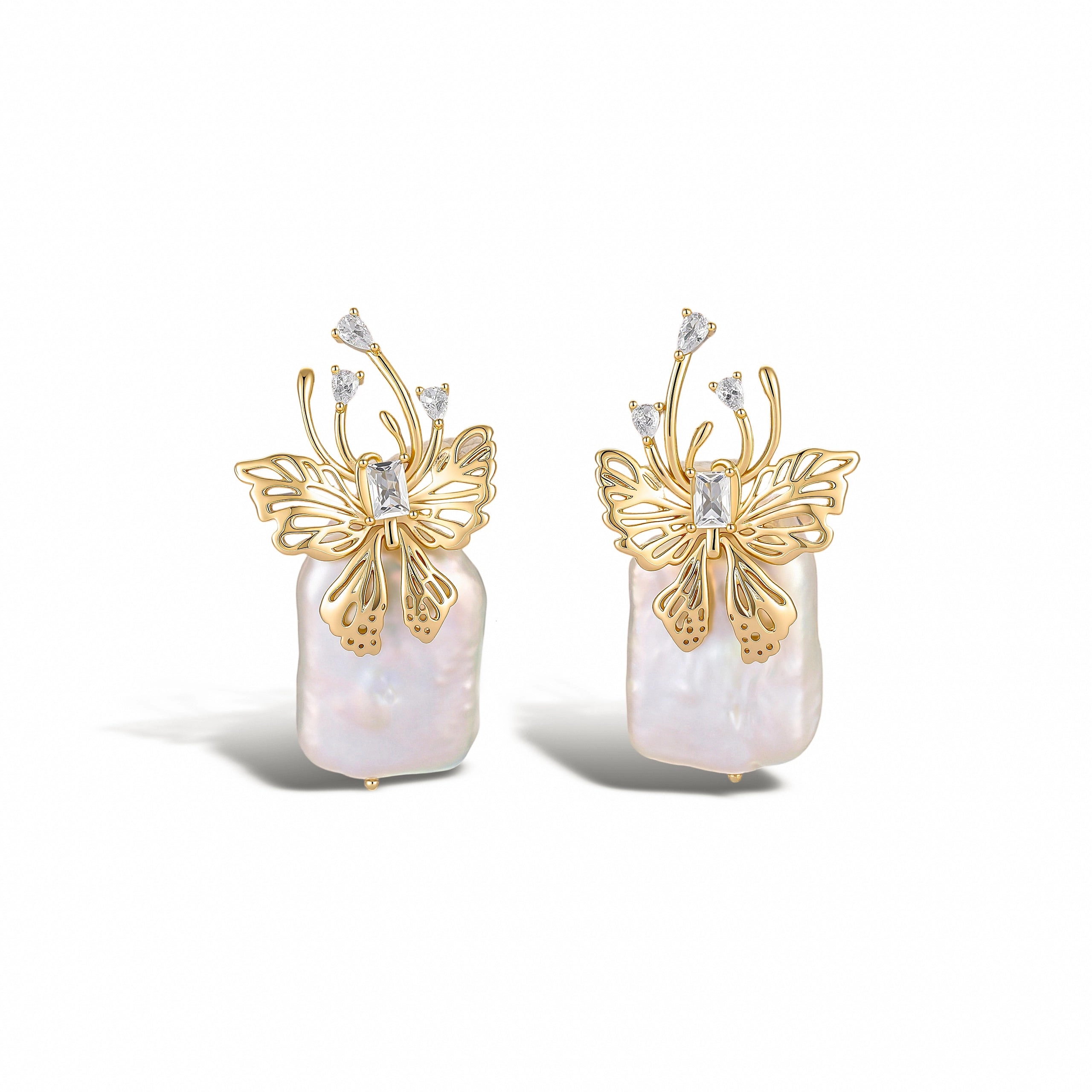Estelle 14K Gold Butterfly Baroque Pearl Stud Earrings