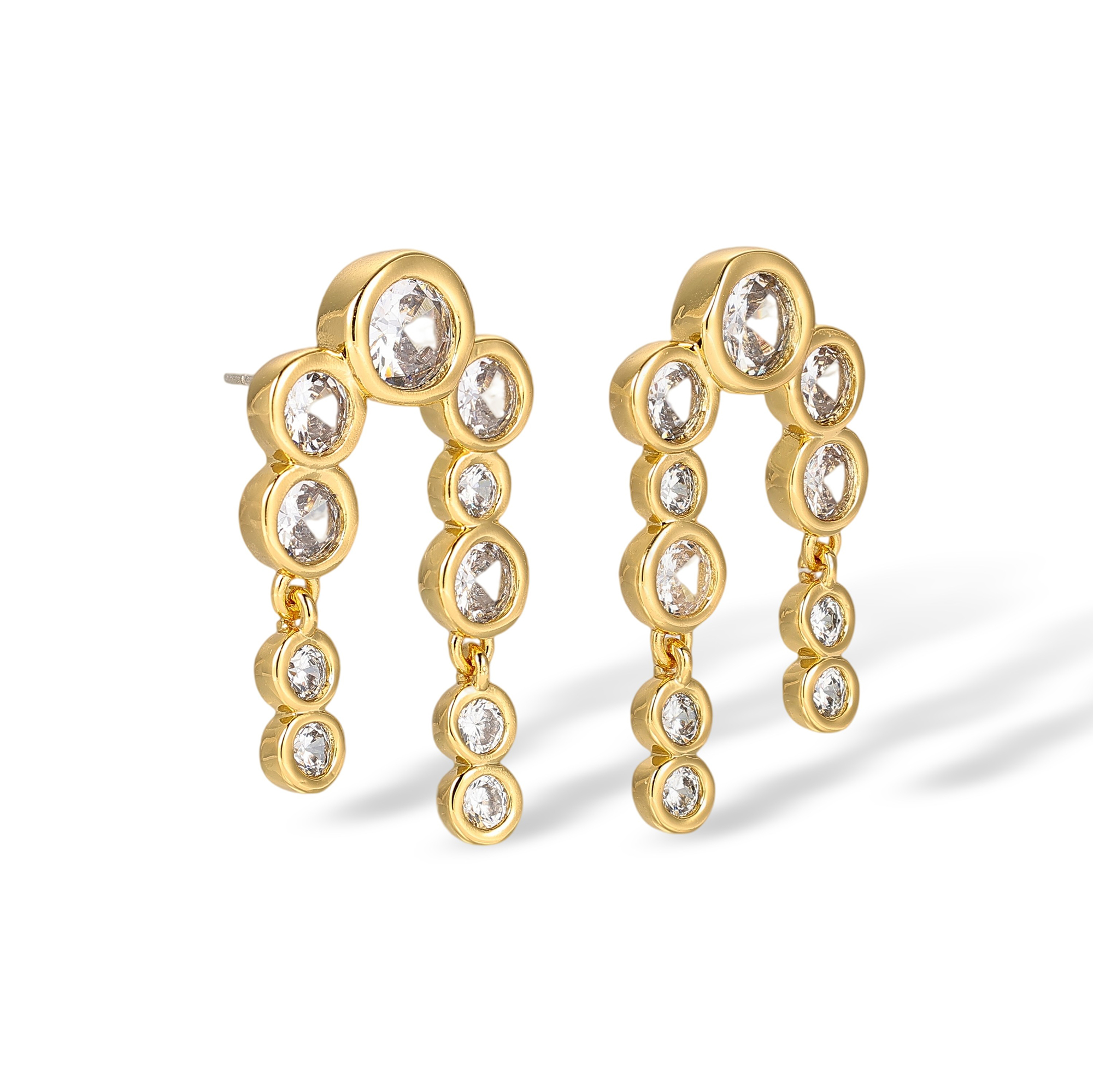 Eudoxa 18K Gold Arch Bezel Round Drop Earrings