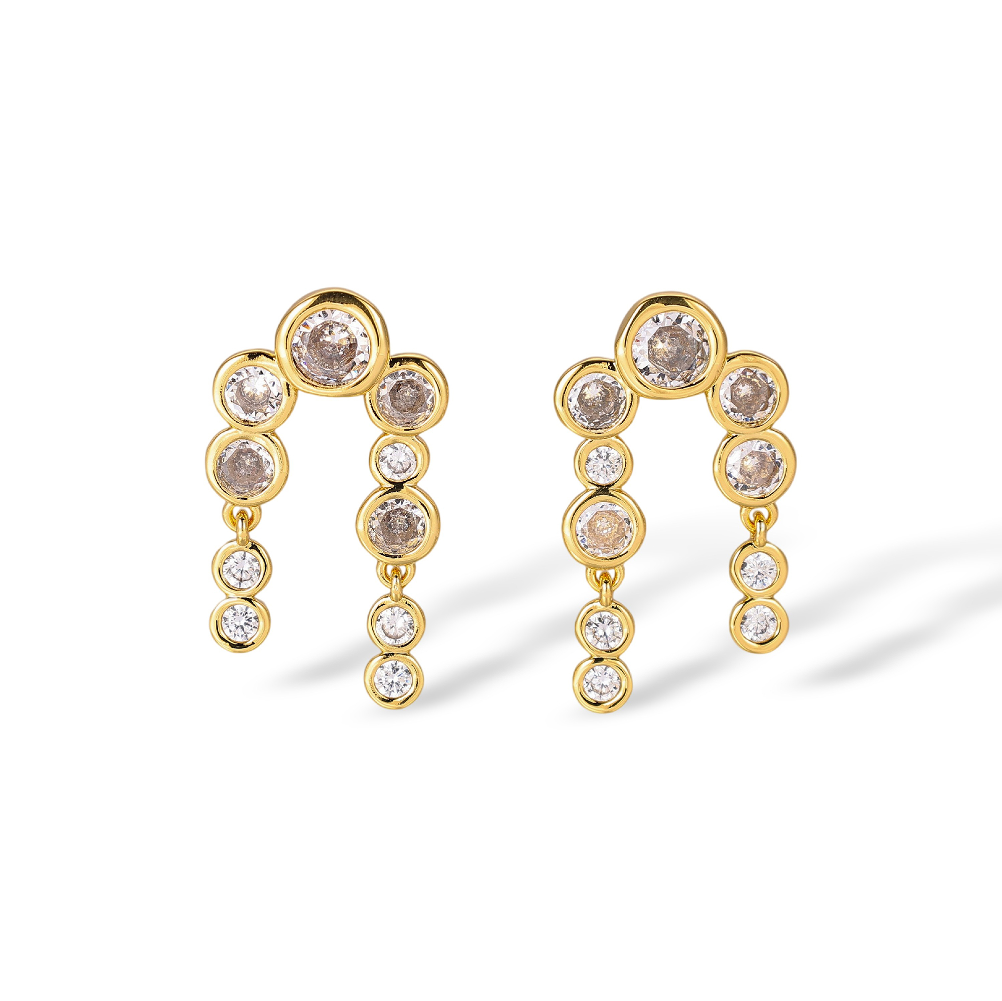 Eudoxa 18K Gold Arch Bezel Round Drop Earrings